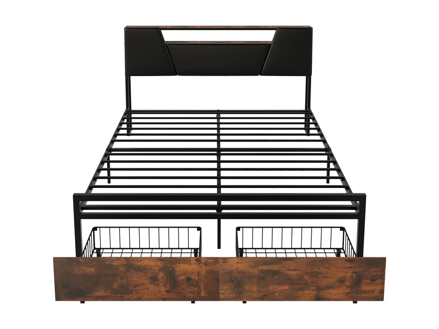 Flachbett 160*200 cm, Bett mit farbwechselndem Stimmungslicht, 24-Tasten-Fernbedienung mit USB-Anschluss, Schwarz + Braun