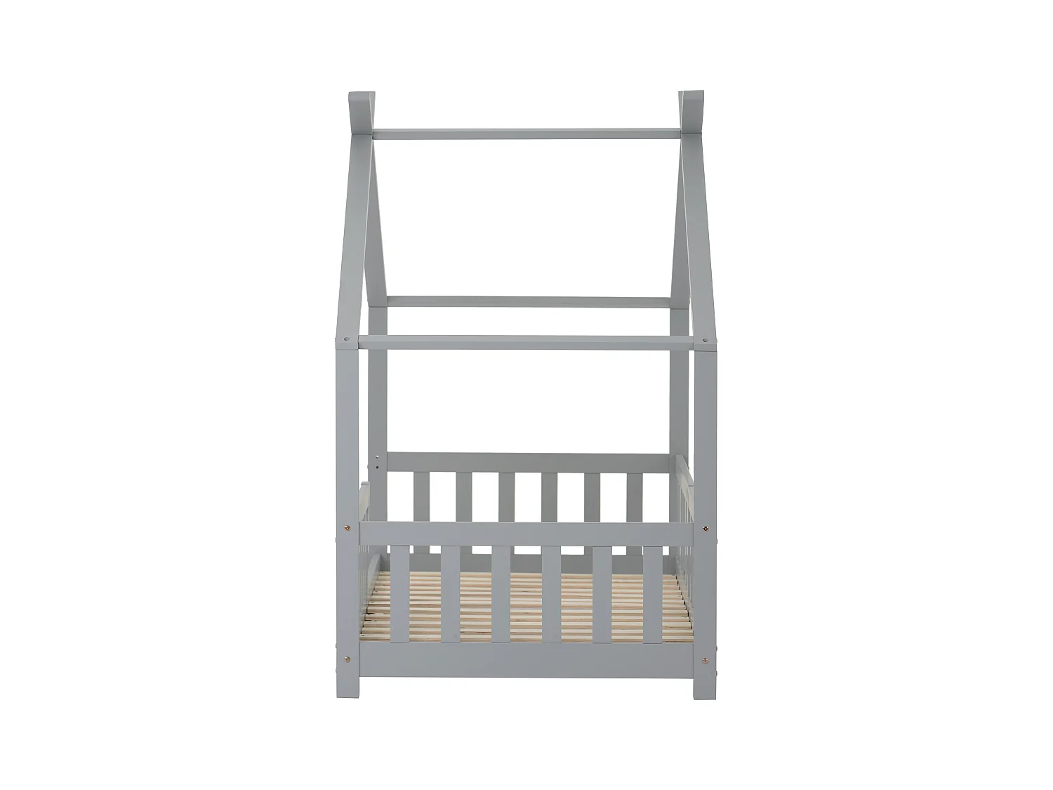 Lit d'enfant 200x90 cm, en bois massif, avec barrière et sommier à lattes avec protection contre les chutes, gris