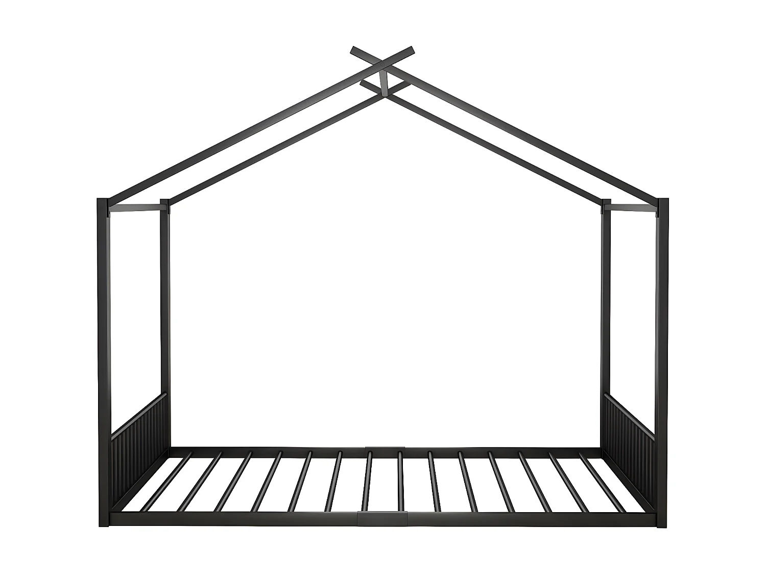140*200cm lit plat, lit à cadre en fer, lit d'enfant, barre de maison, noir