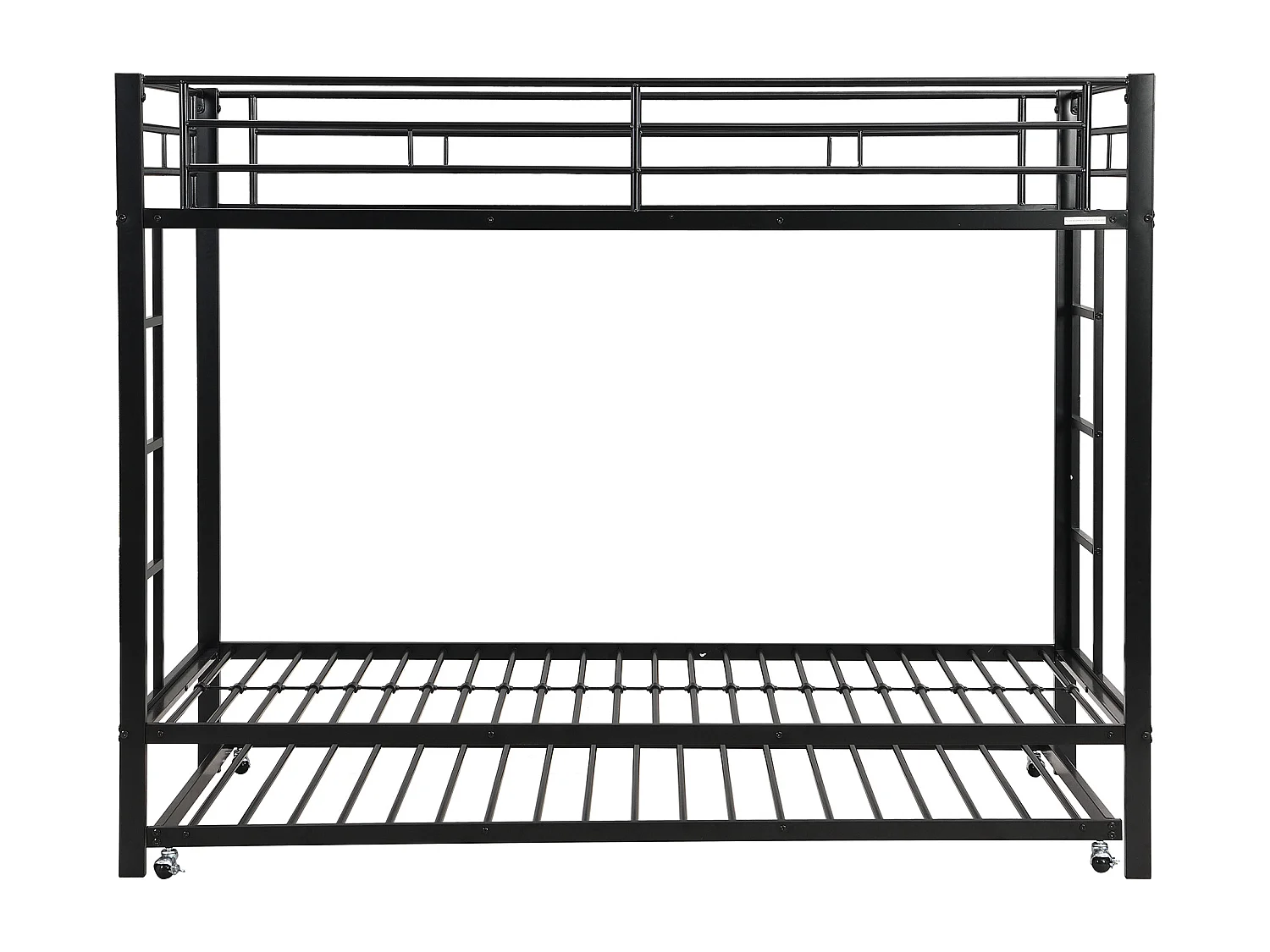90*200 cm Lit superposé, lit en fer, lit pour enfants, équipé d'un lit escamotable, garde-corps hauts, construction robuste, noir