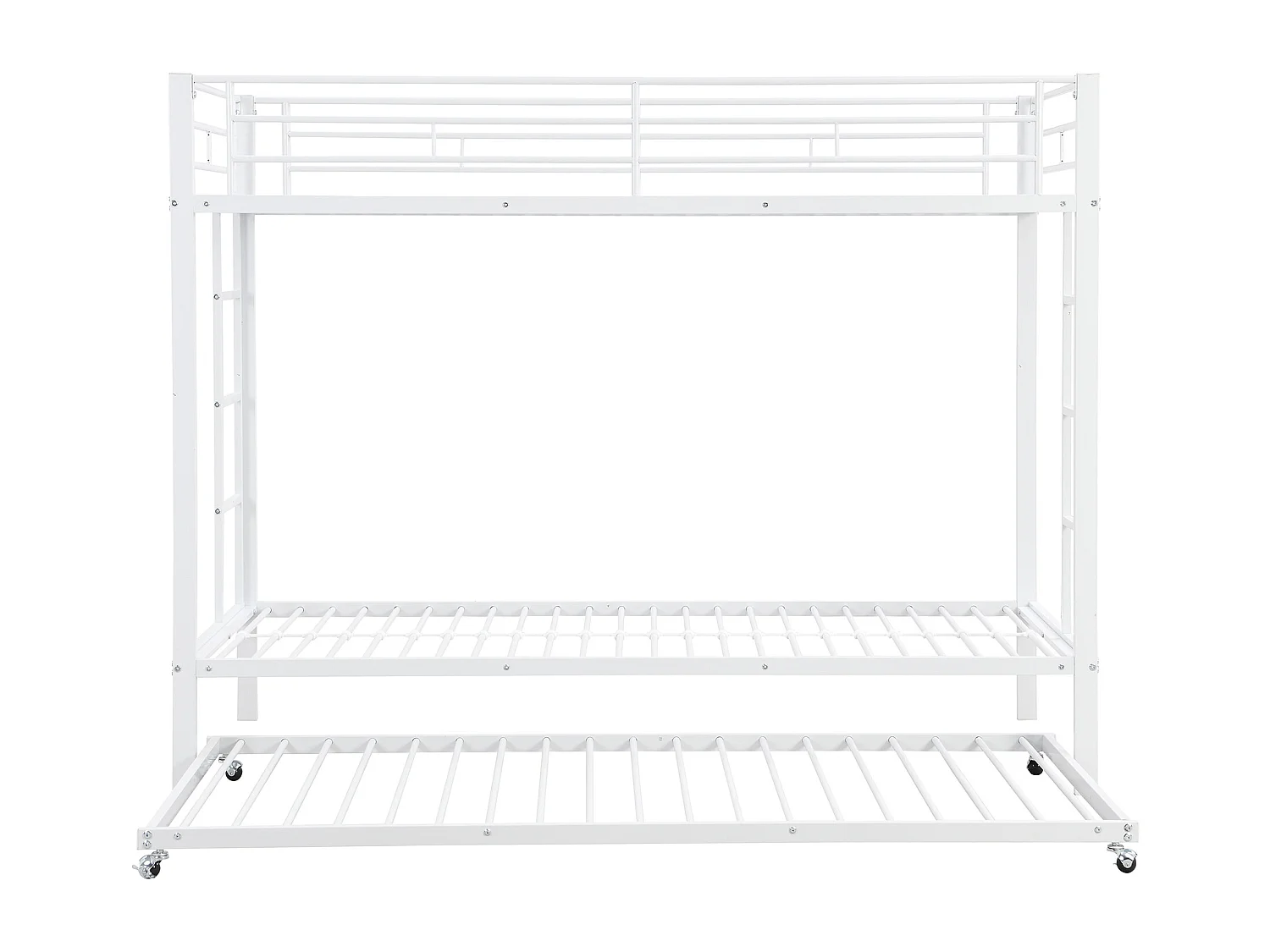 90*200 cm Etagenbett, Eisenbett, Kinderbett, ausgestattet mit einem ausziehbaren Bett, hohe Geländer, robuste Konstruktion, Weiß