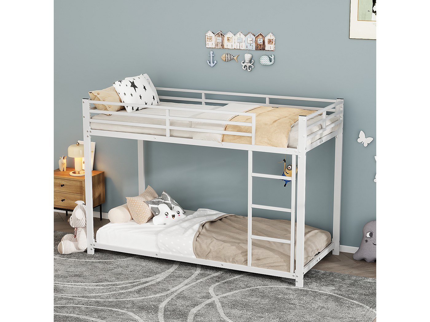 Litera De Metal Blanca Clásica 140x200 Cm - Doble Cama Con Somieres De Láminas, Soporta 120kg Cada Nivel | Ideal Para Niños Y Ahorrar Espacio