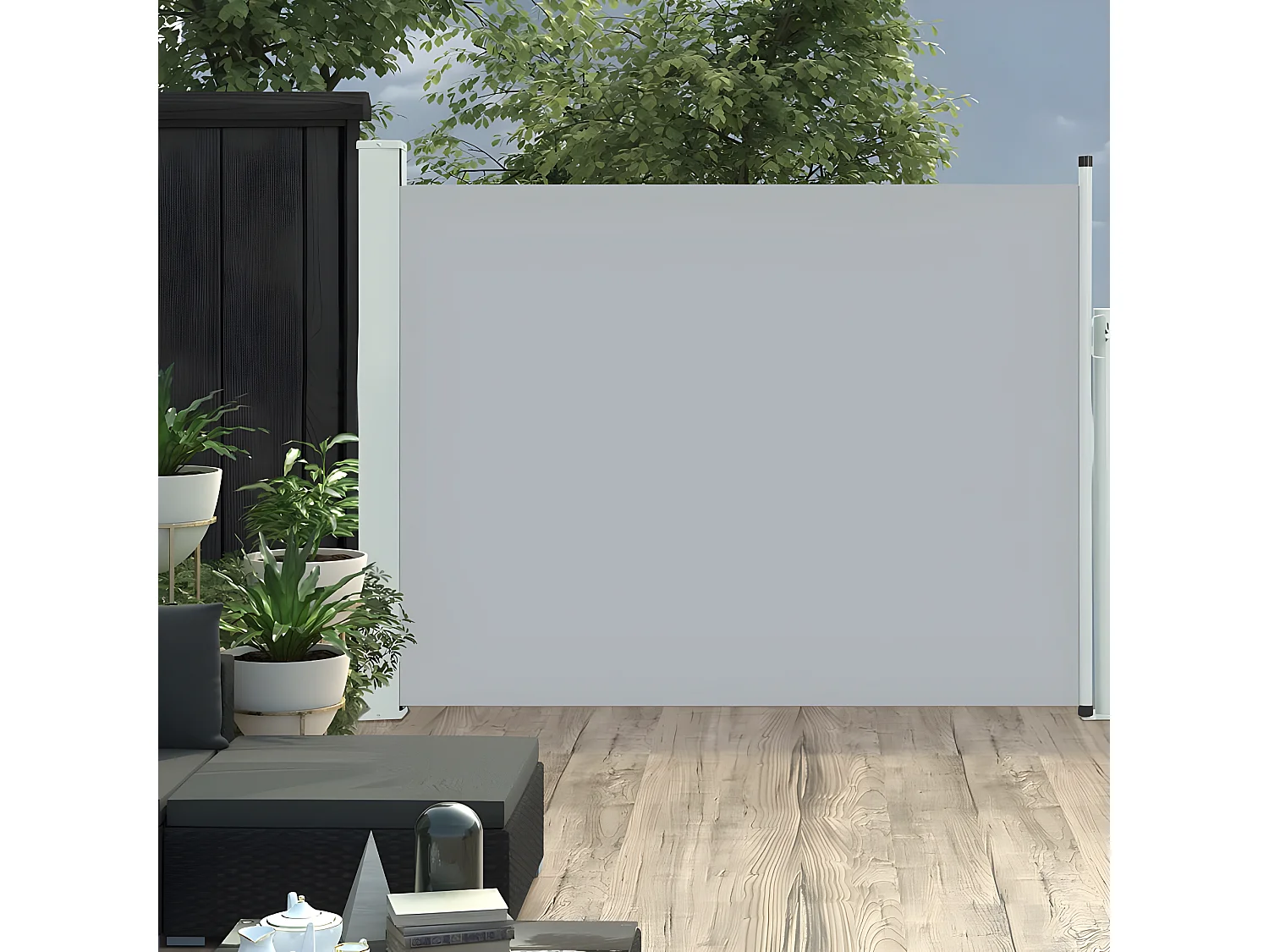 Auvent latéral rétractable de patio 140x500 cm Gris