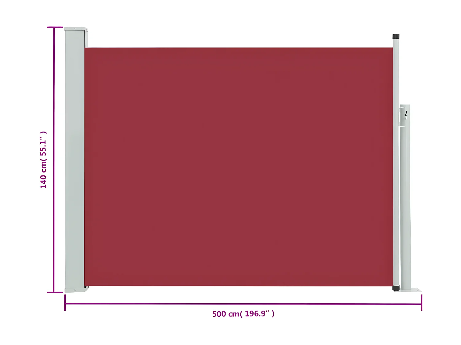 Auvent latéral rétractable de patio 140x500 cm Rouge