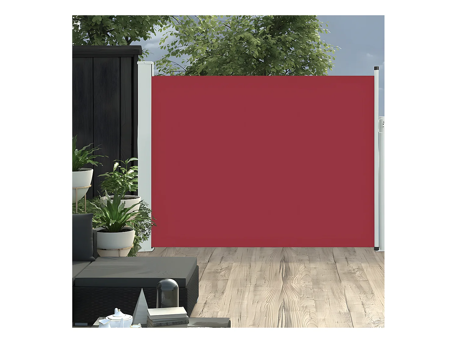 Auvent latéral rétractable de patio 140x500 cm Rouge
