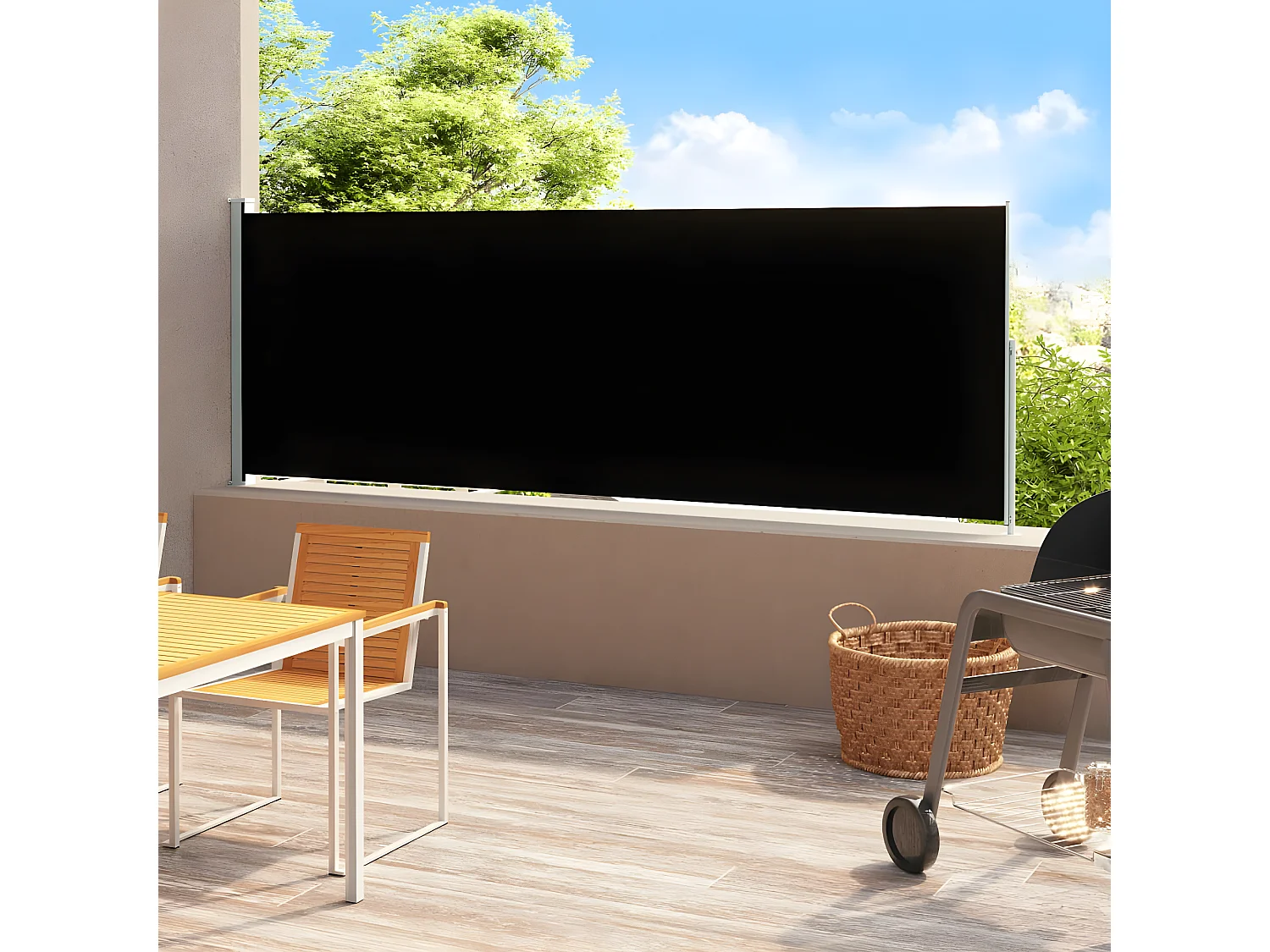 Auvent latéral rétractable de patio 180x500 cm Noir