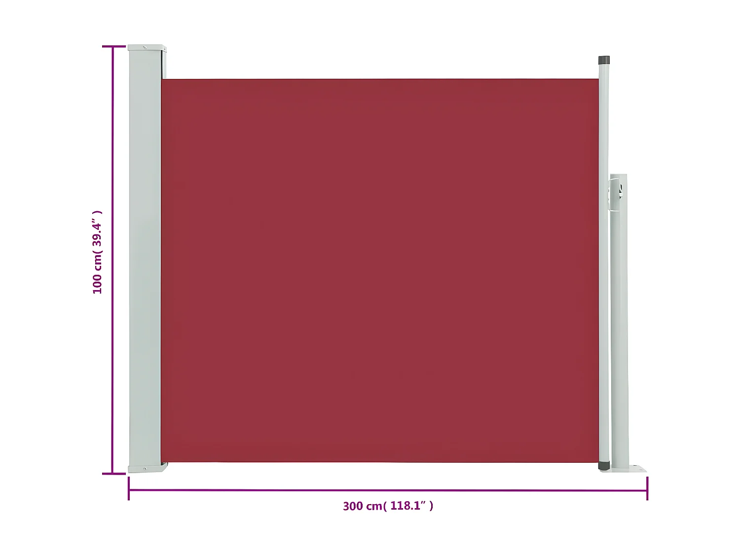 Auvent latéral rétractable de patio 100x300 cm Rouge