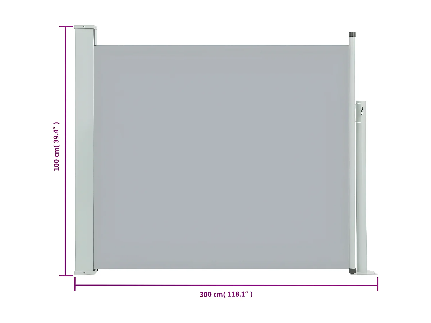 Auvent latéral rétractable de patio 100x300 cm Gris