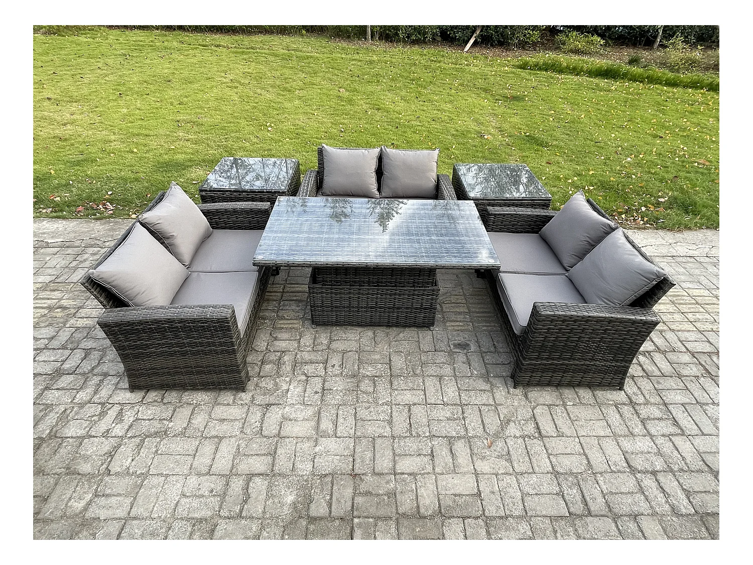 6 pièces Mobilier de jardin extérieur ave Table élévatrice Canapé deux places 2 Table d'appoint
