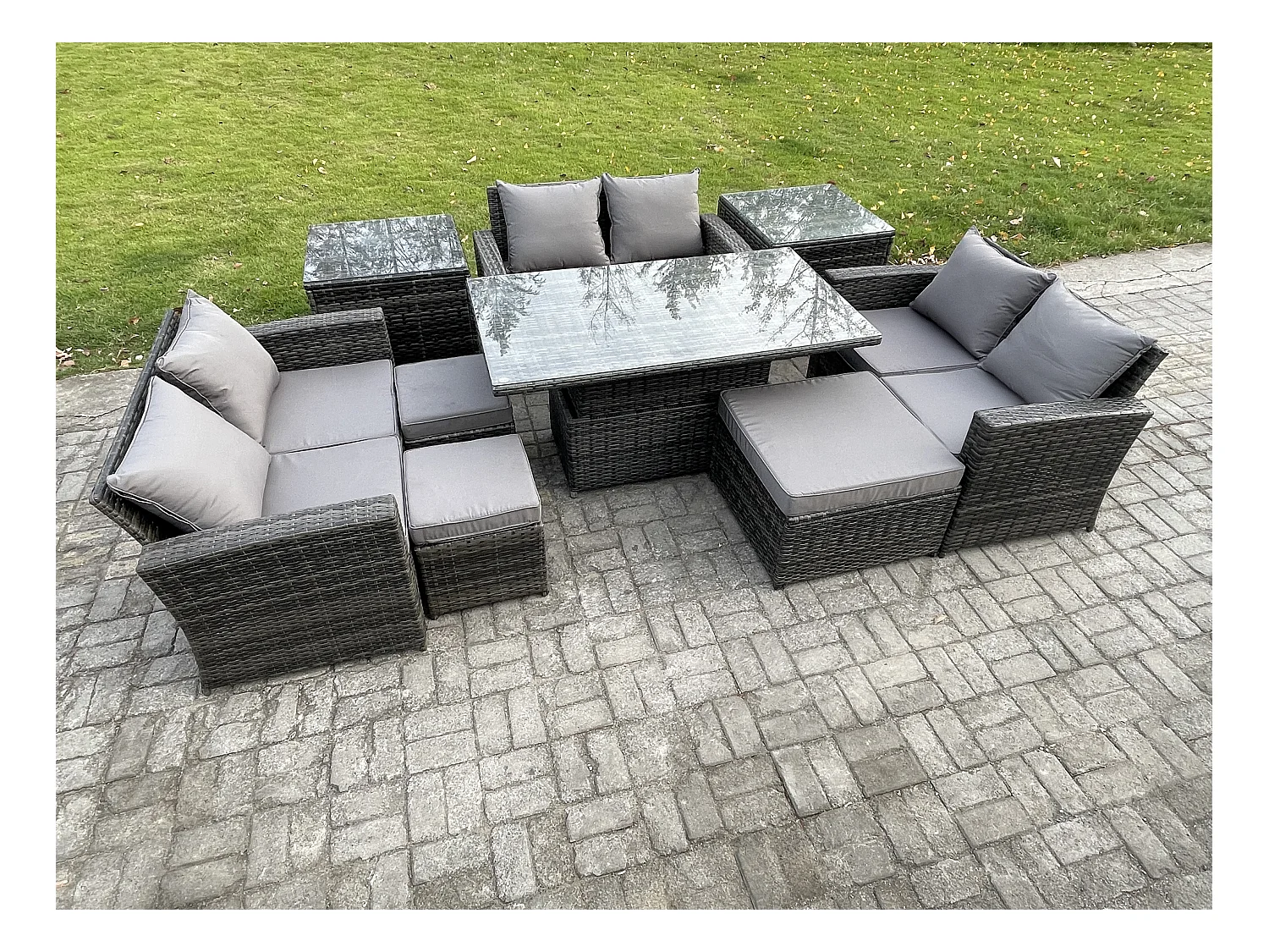 Ensemble de meubles de jardin en rotin Table élévatrice Set ave Canapé deux places 3 Tabouret