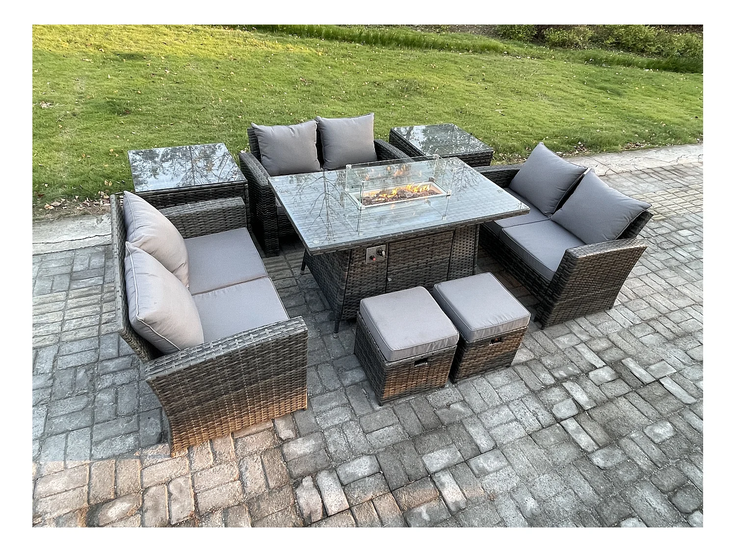 Dossier haut Ensemble de canapé en rotin Meubles d'extérieur ave 2 Petit Tabouret 2 Table d'appoint