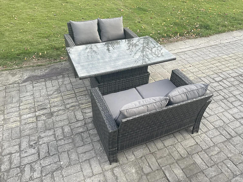 3 pièces Mobilier de jardin extérieur ave Table à manger réglable en hauteur für Gris foncé