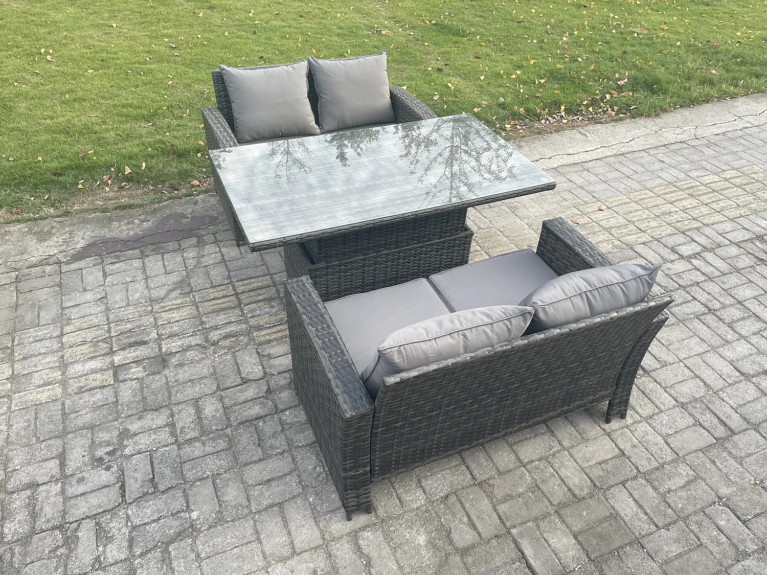 3 pièces Mobilier de jardin extérieur ave Table à manger réglable en hauteur für Gris foncé
