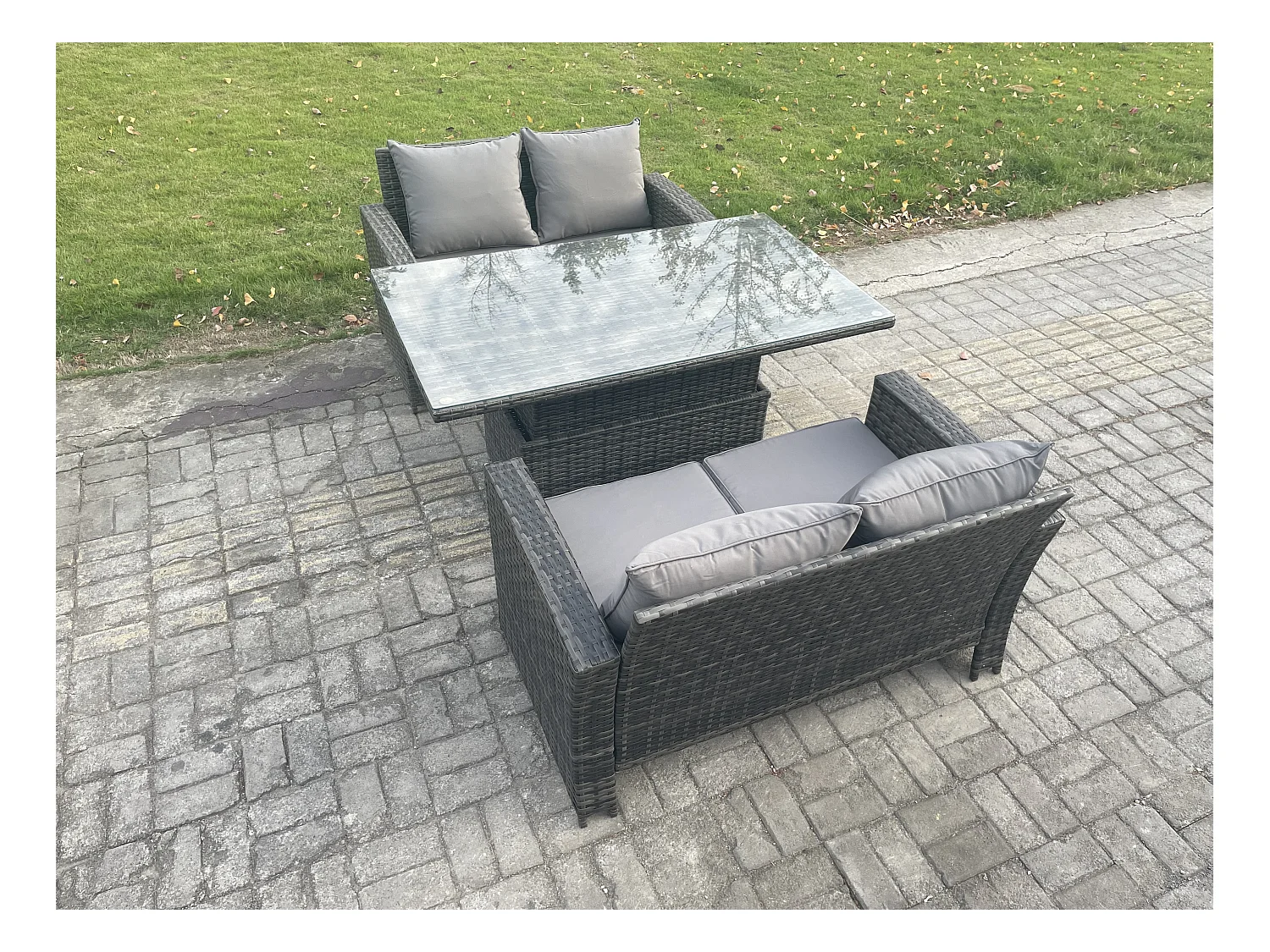 3 pièces Mobilier de jardin extérieur ave Table à manger réglable en hauteur für Gris foncé