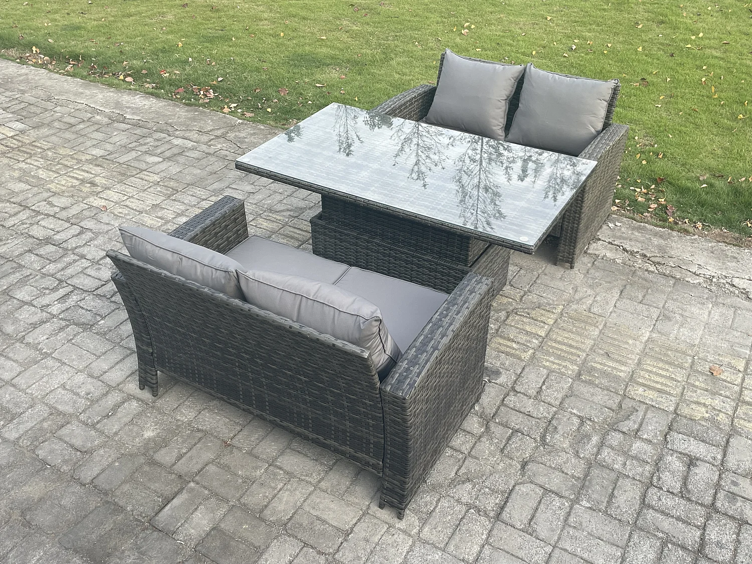 3 pièces Mobilier de jardin extérieur ave Table à manger réglable en hauteur für Gris foncé