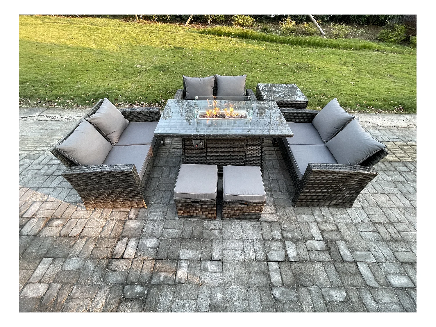 Dossier haut Ensemble de canapé en rotin Meubles d'extérieur ave Table d'appoint 2 Petit Tabouret