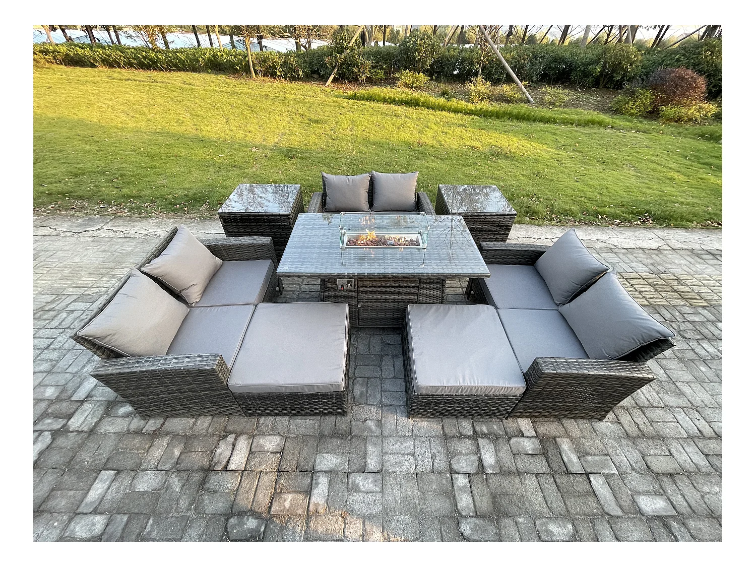 Dossier haut Ensemble de canapé en rotin Meubles d'extérieur ave 2 Grand Tabouret 2 Table d'appoint