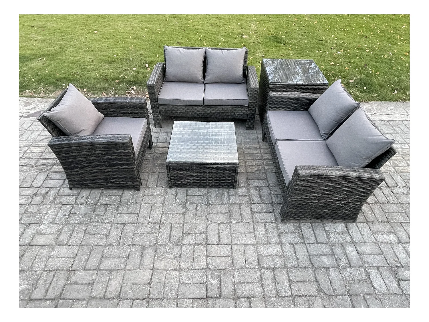 Ensemble de meubles de jardin en rotin ave Table basse Chaise Table d'appoint Gris foncé