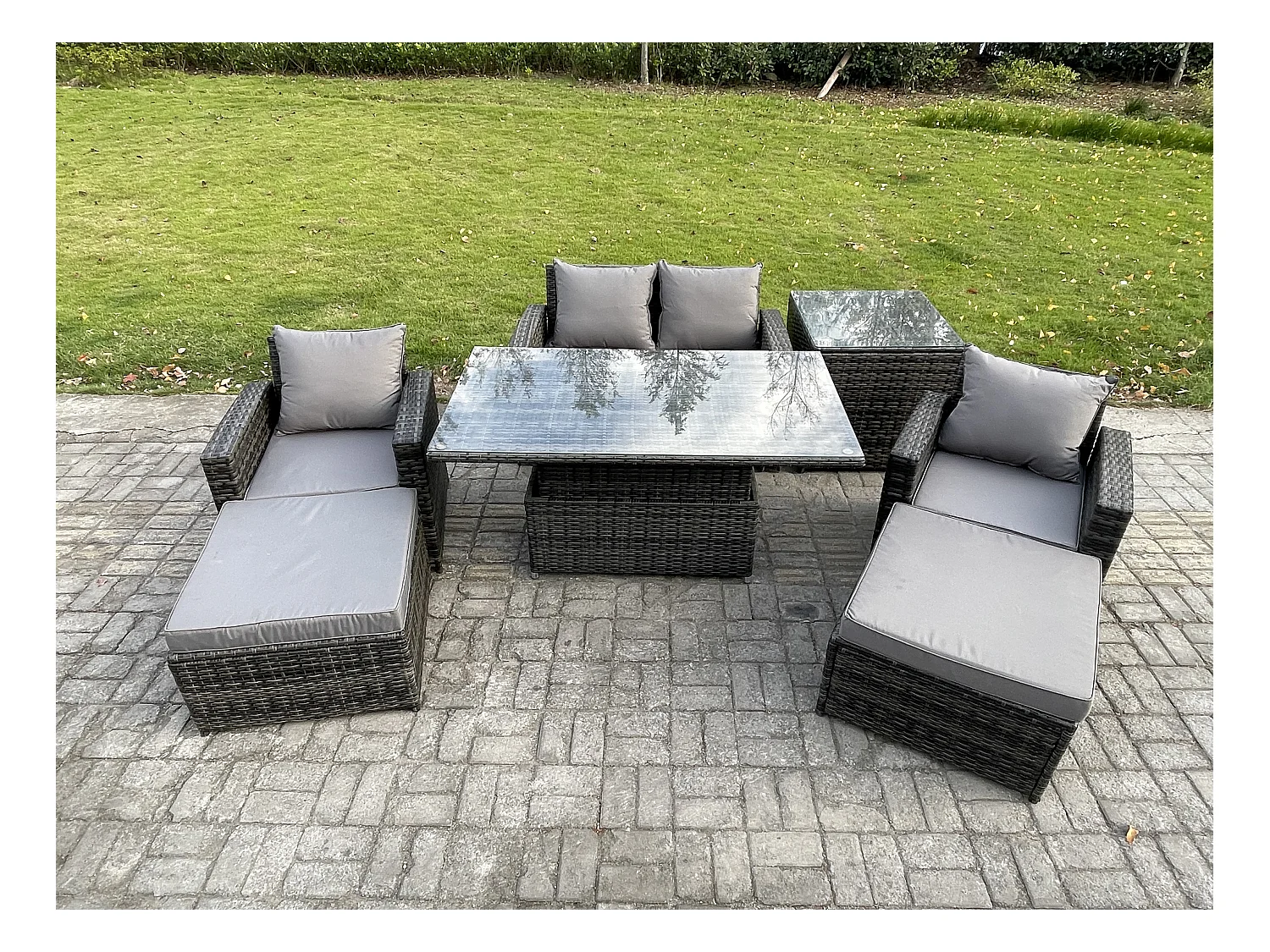 Ensemble de meubles de jardin en rotins ave Table élévatrice Table d'appoint 2 Grand Tabouret