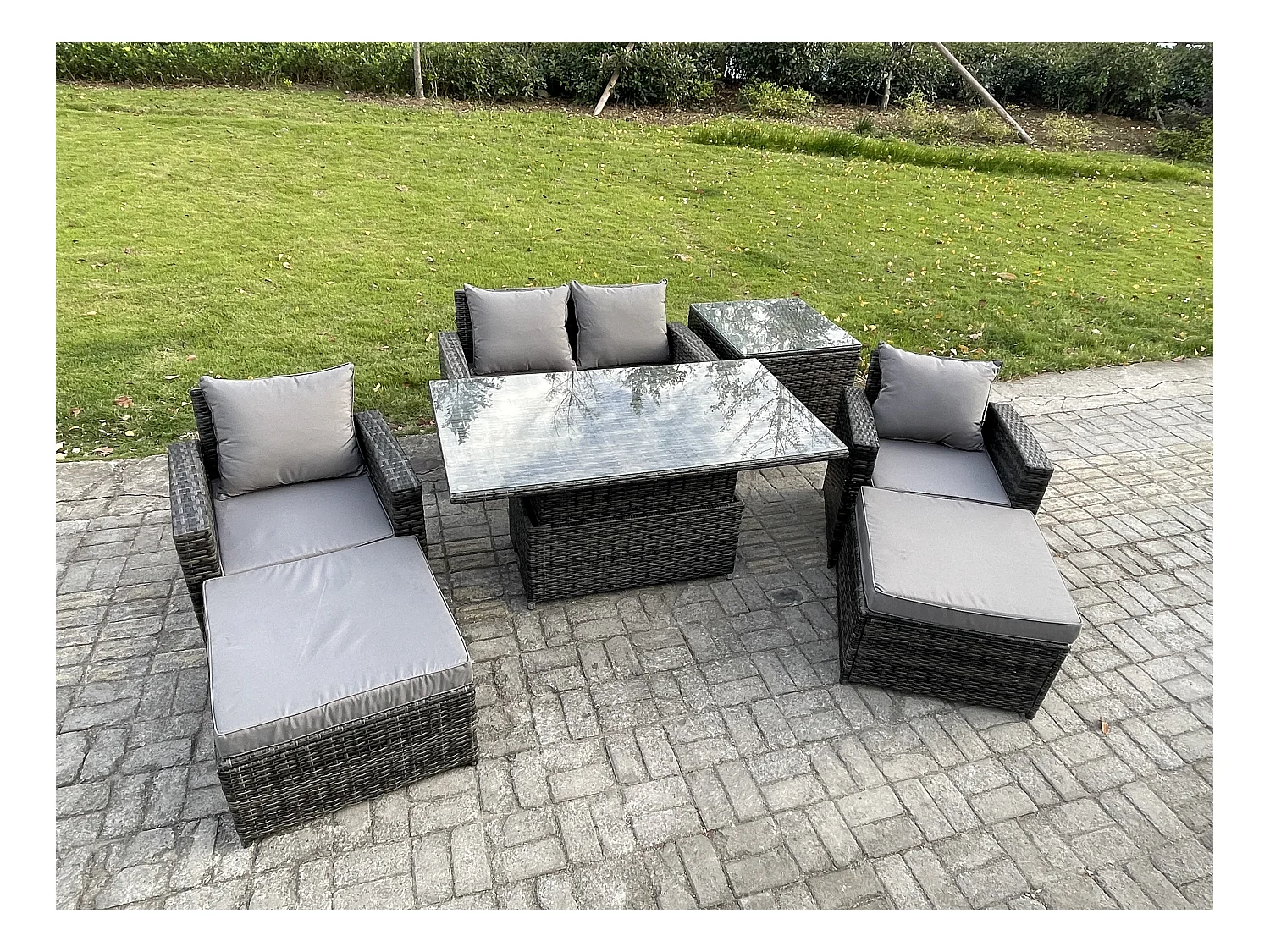 Ensemble de meubles de jardin en rotins ave Table élévatrice Table d'appoint 2 Grand Tabouret