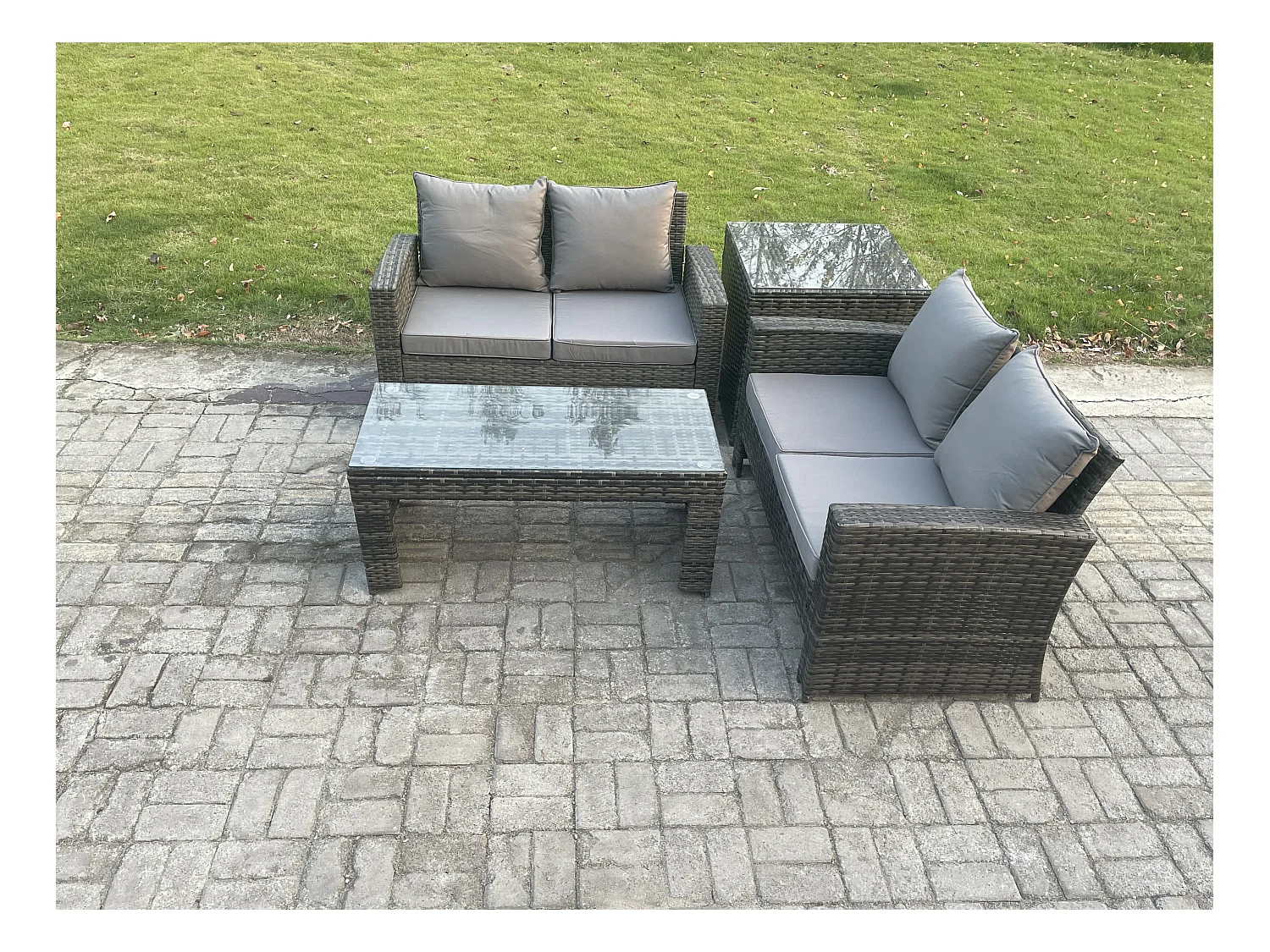 4 pièces Ensemble de meubles de jardin en rotin ave Canapé et table de jardin Gris foncé