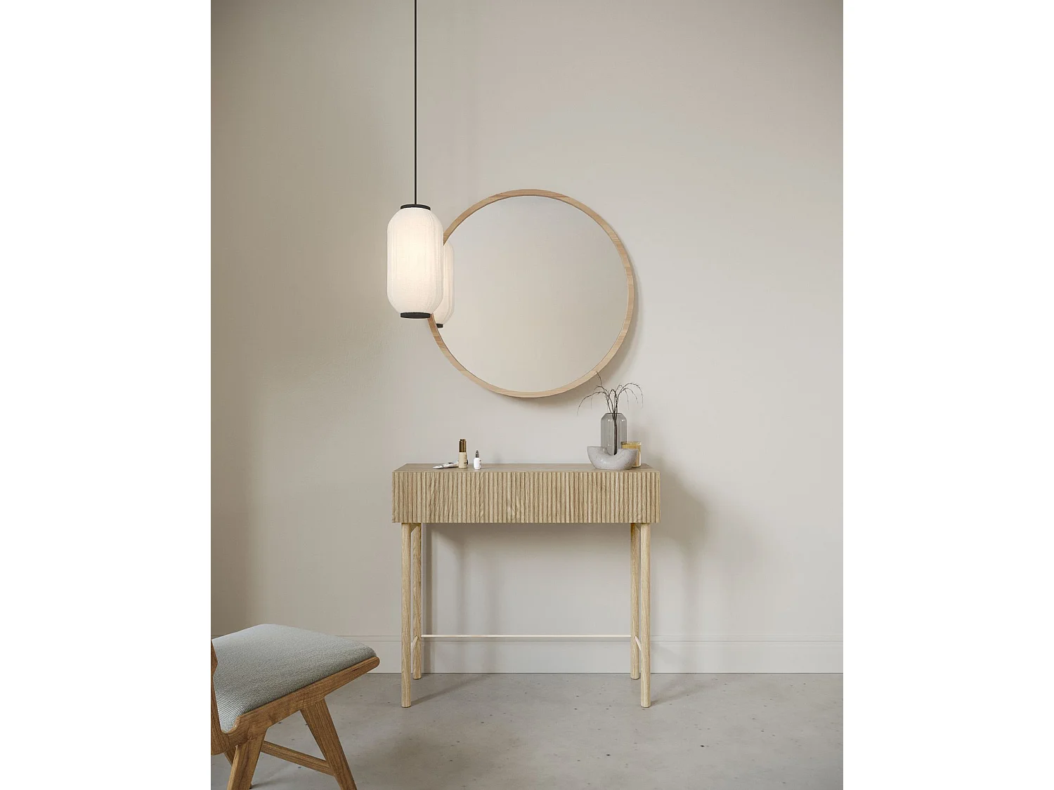 Table console avec tiroir - debout - 90 cm - couleur de bois chêne huilé - NOLIE