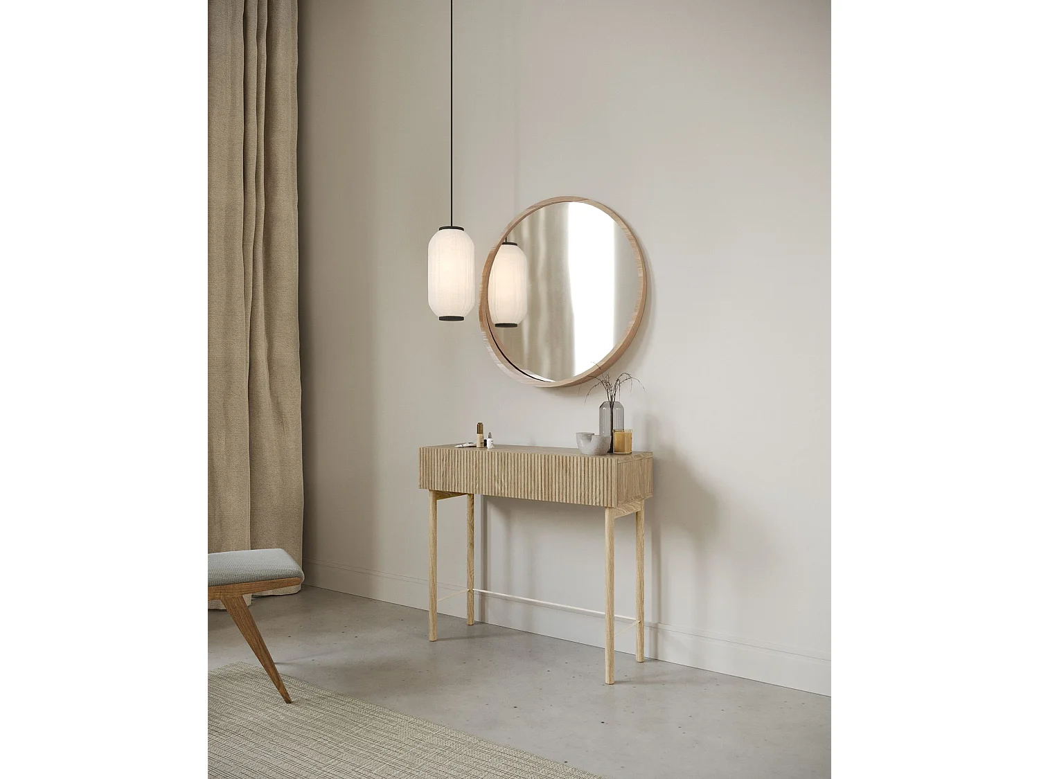 Table console avec tiroir - debout - 90 cm - couleur de bois chêne huilé - NOLIE