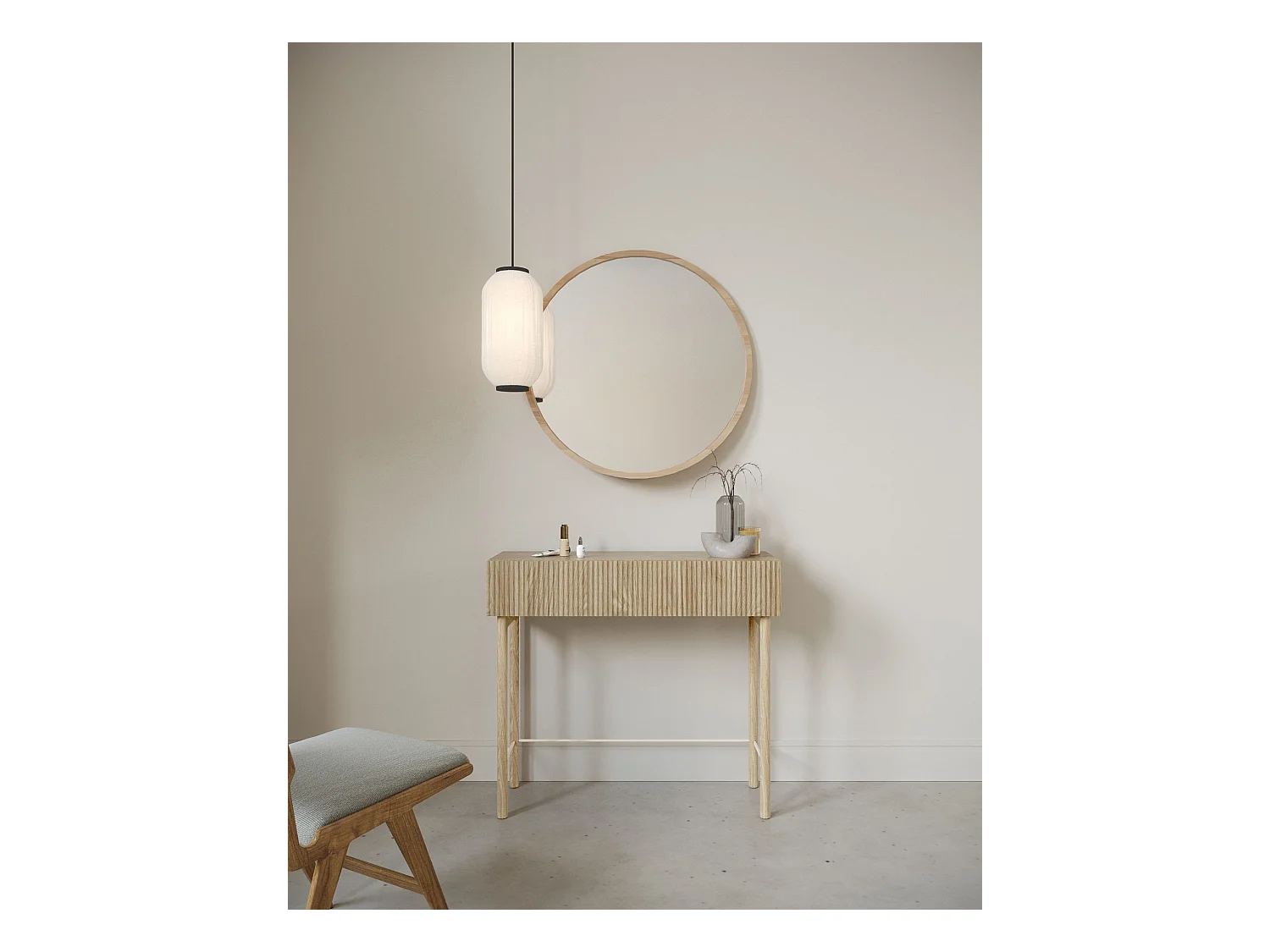 Table console avec tiroir - debout - 90 cm - couleur de bois chêne huilé - NOLIE