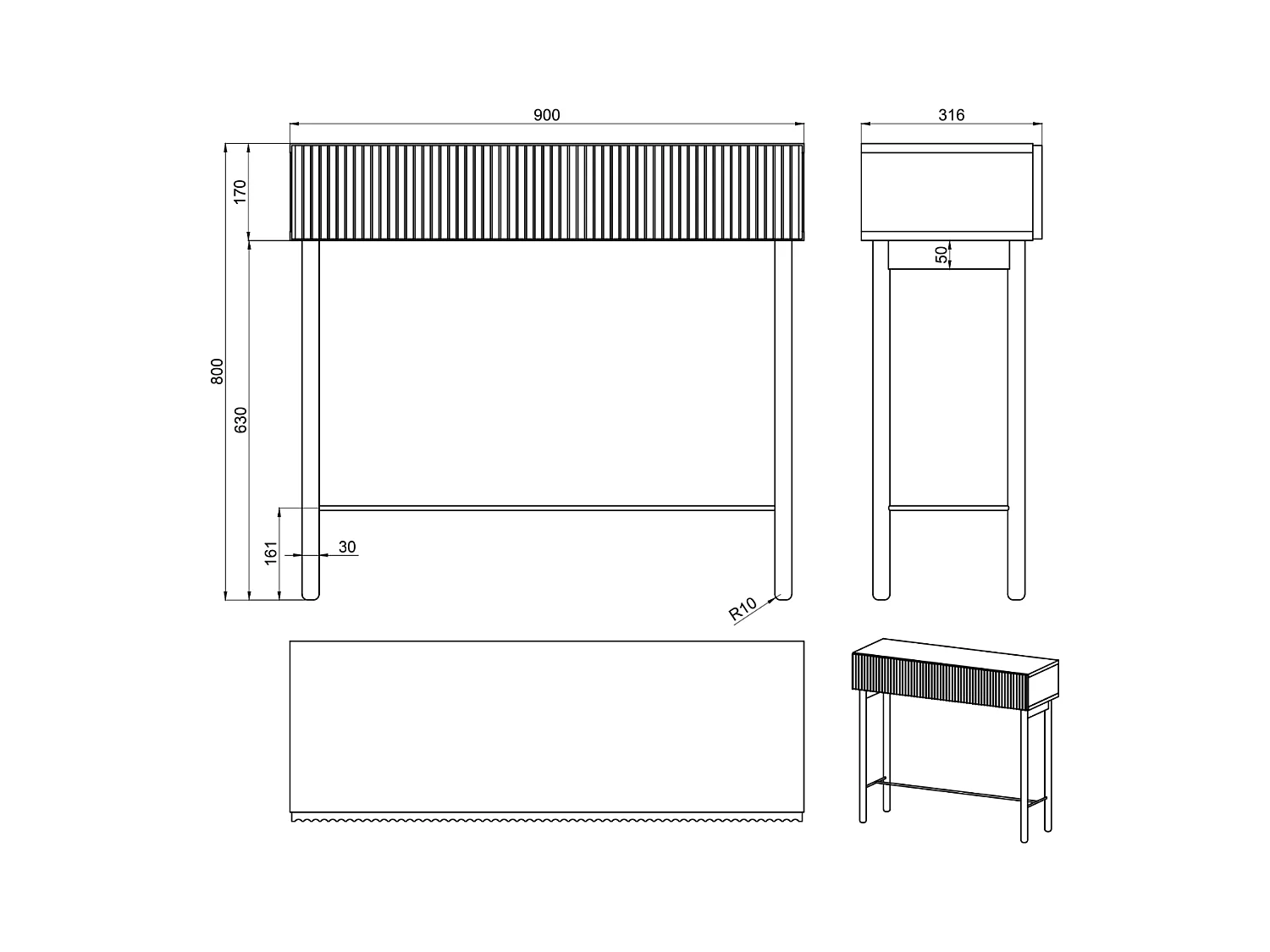 Consola con cajón - de pie - 90 cm - color roble aceitado - NOLIE