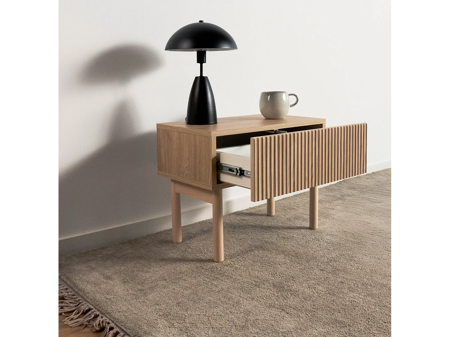 Nachtkastje met lade - staand - 50 cm - geolied eikenhoutkleur - NOLIE