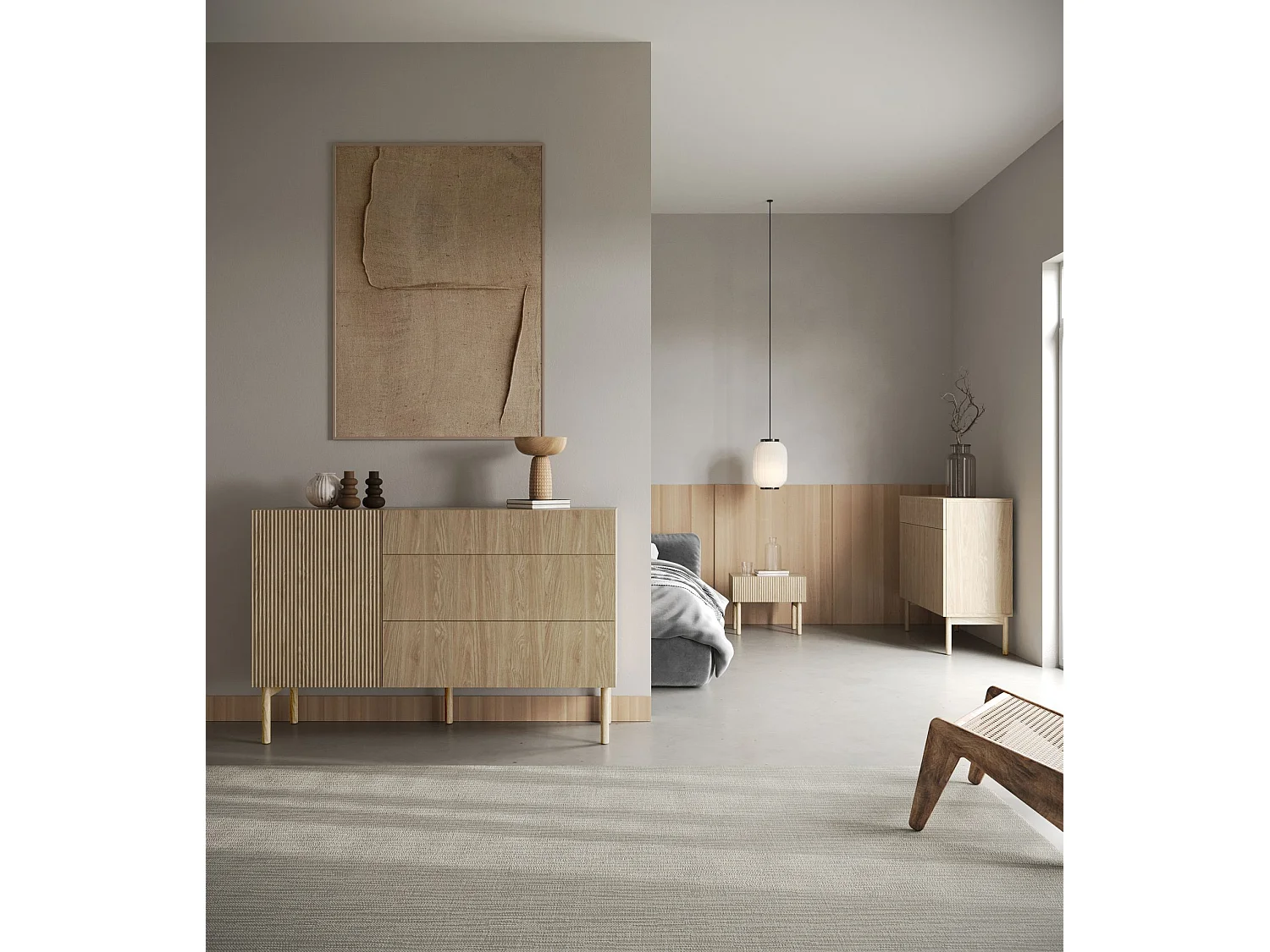 Commode à deux portes et deux tiroirs - 100 cm - couleur de bois chêne huilé - NOLIE