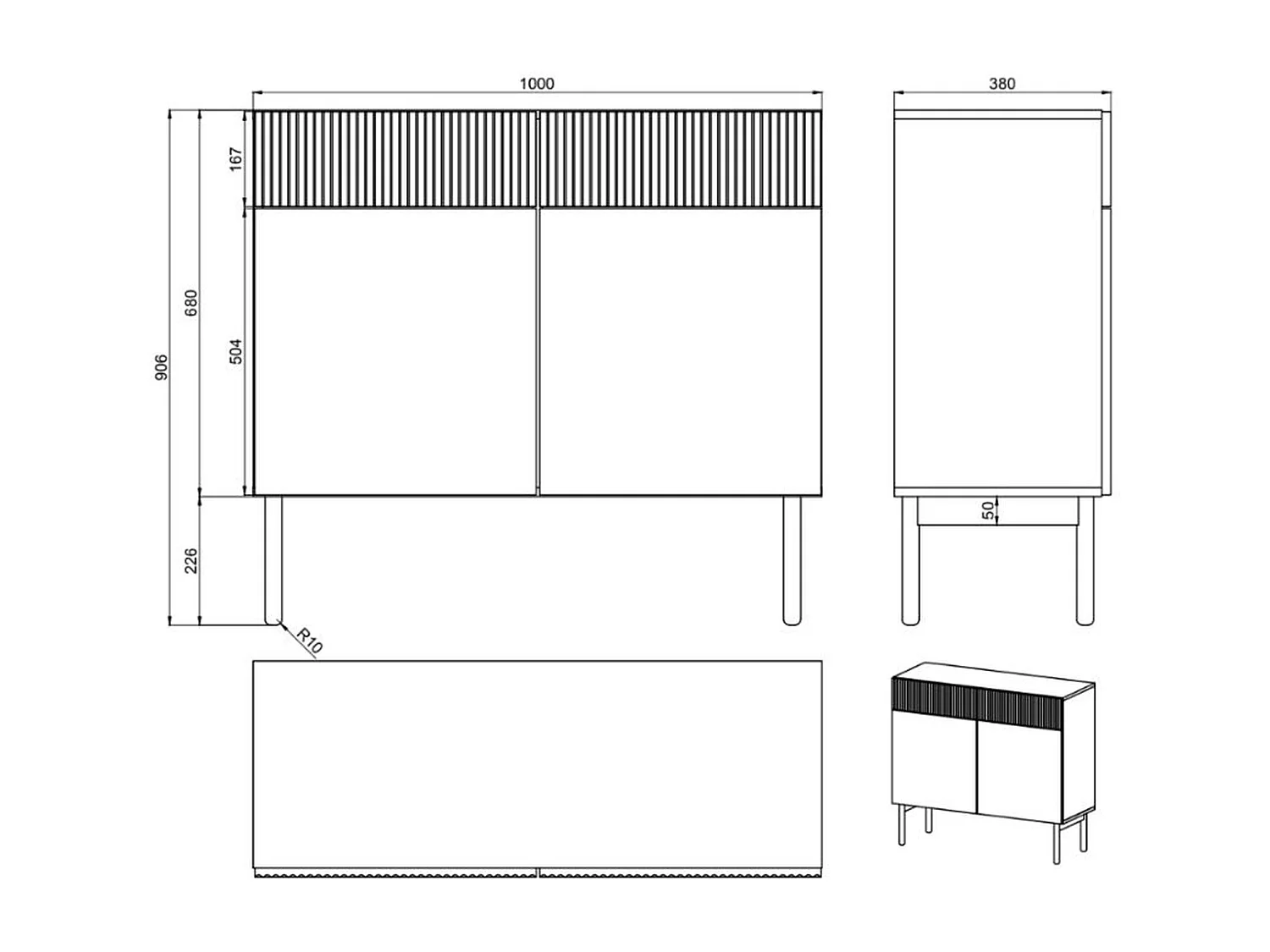 Commode à deux portes et deux tiroirs - 100 cm - couleur de bois chêne huilé - NOLIE
