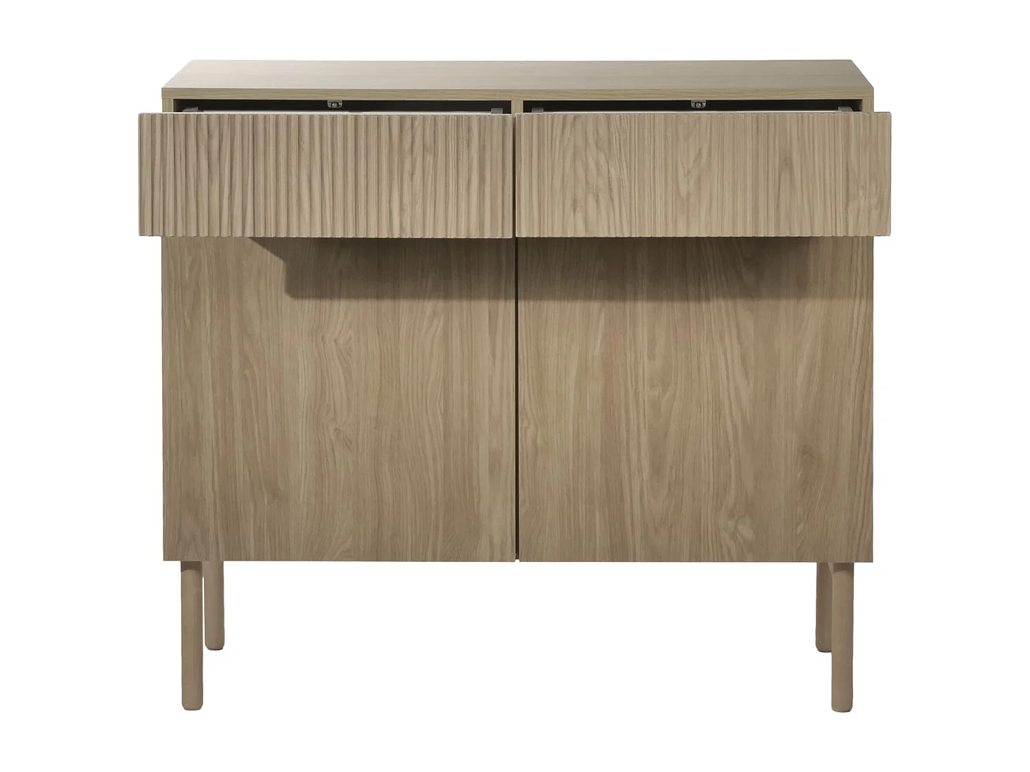 Commode à deux portes et deux tiroirs - 100 cm - couleur de bois chêne huilé - NOLIE