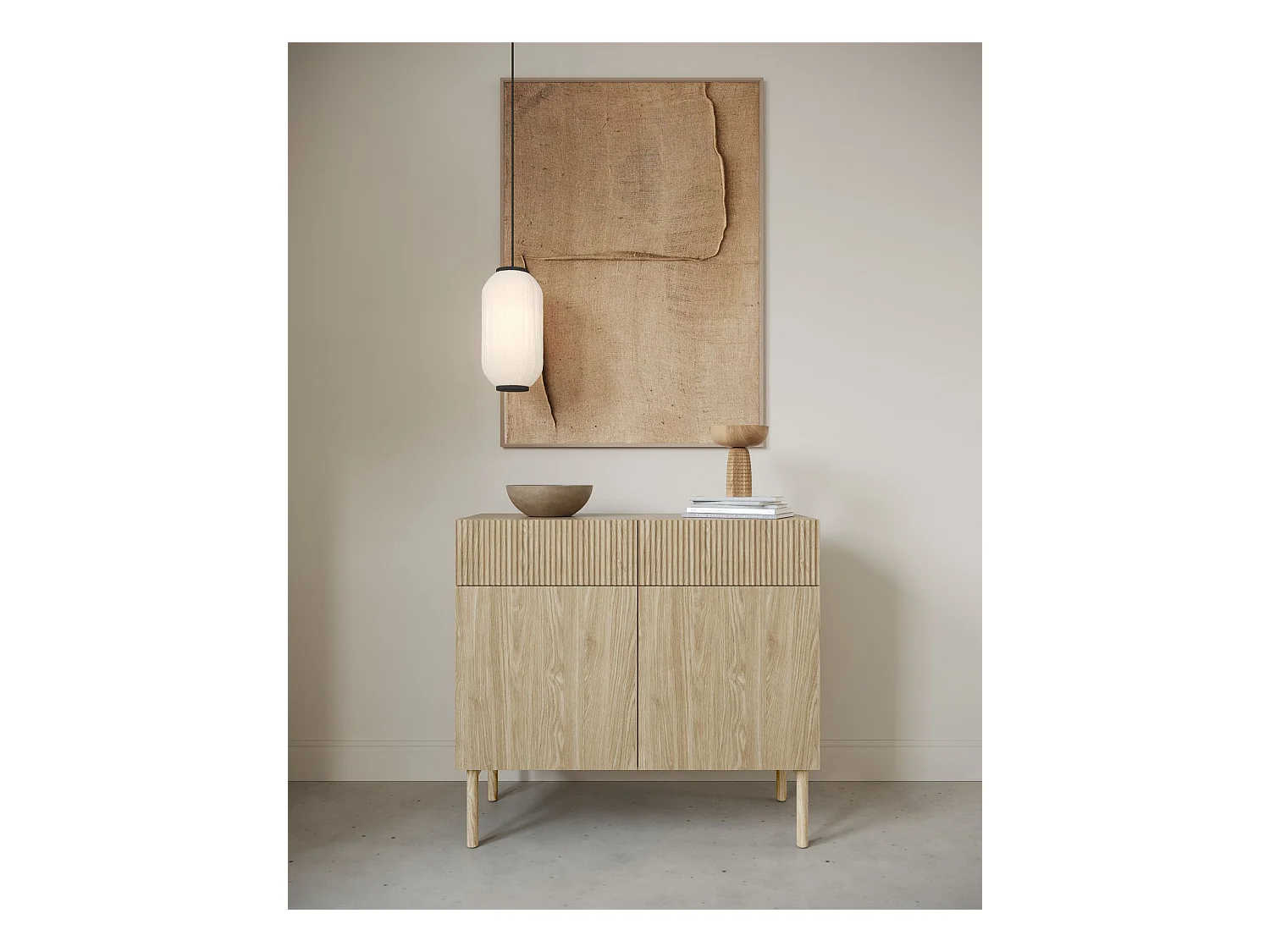 Commode à deux portes et deux tiroirs - 100 cm - couleur de bois chêne huilé - NOLIE