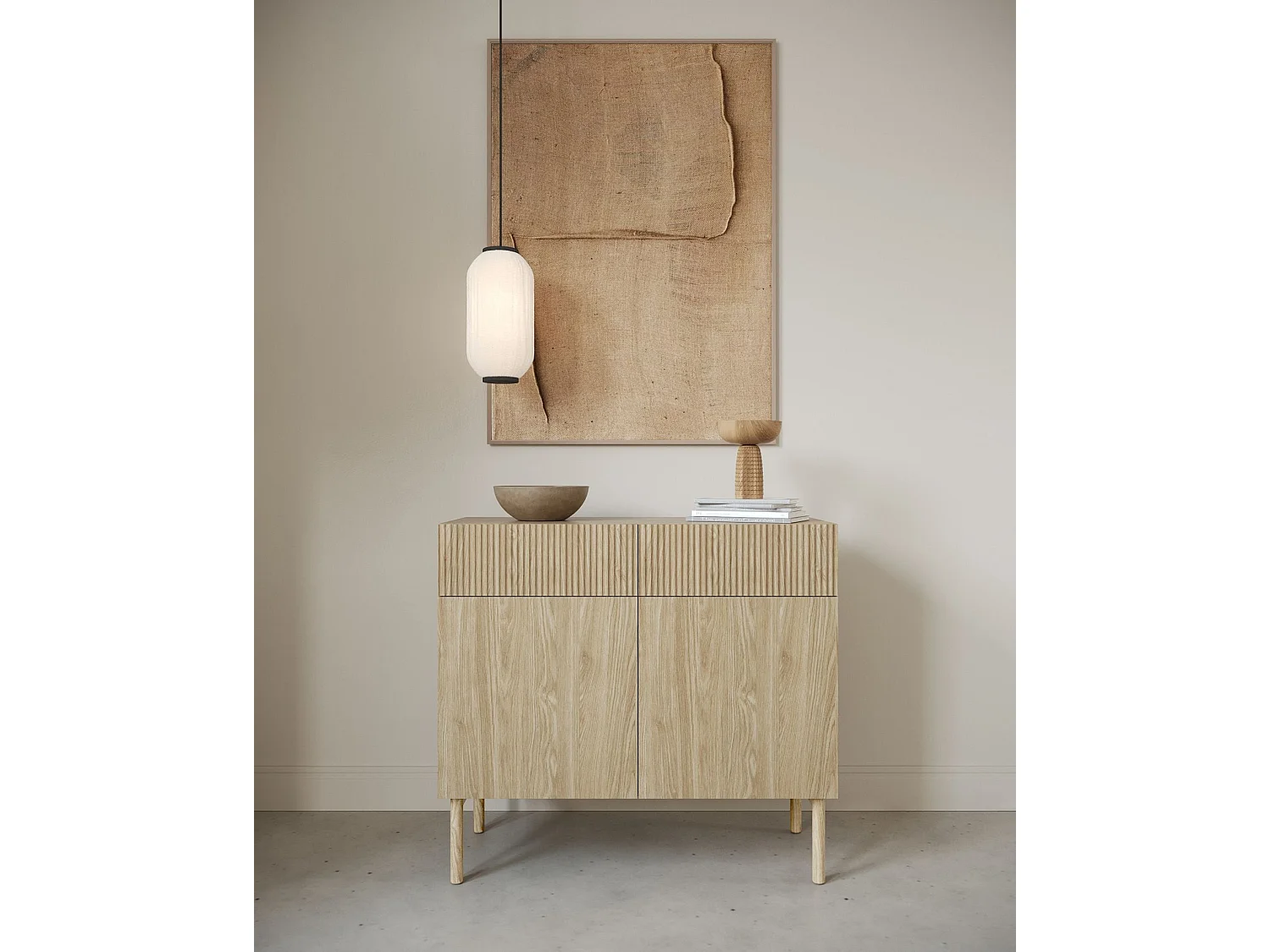 Commode à deux portes et deux tiroirs - 100 cm - couleur de bois chêne huilé - NOLIE