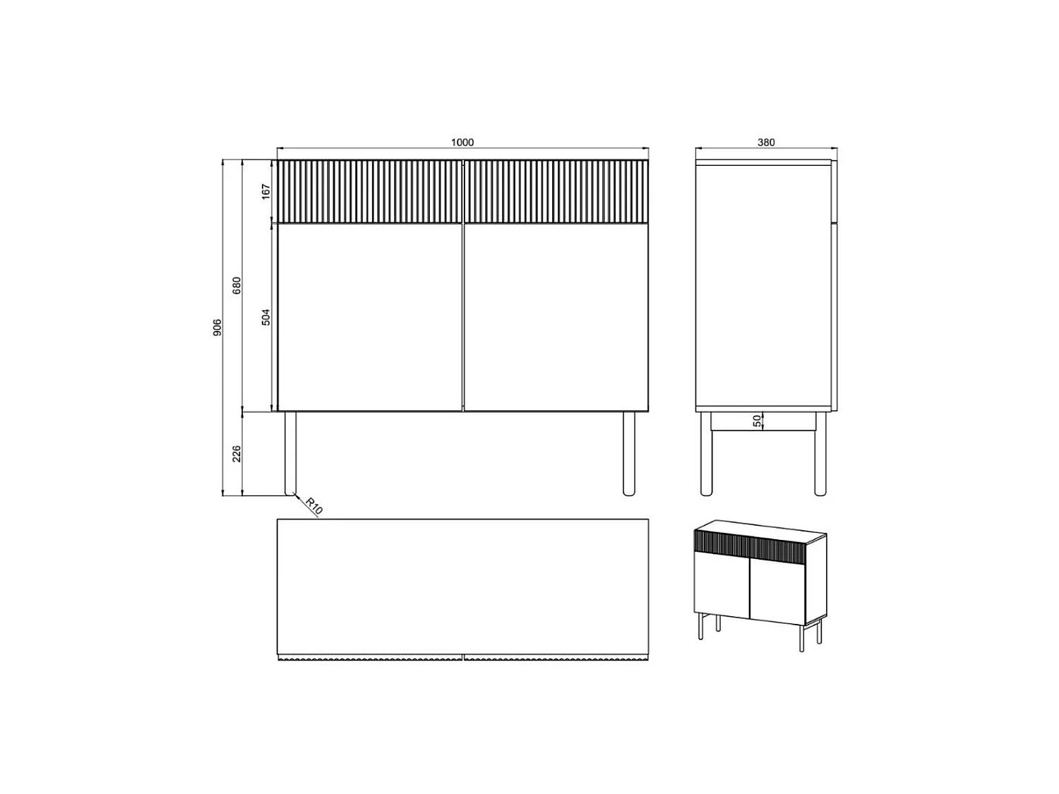 Commode à deux portes et deux tiroirs - 100 cm - couleur de bois chêne huilé - NOLIE