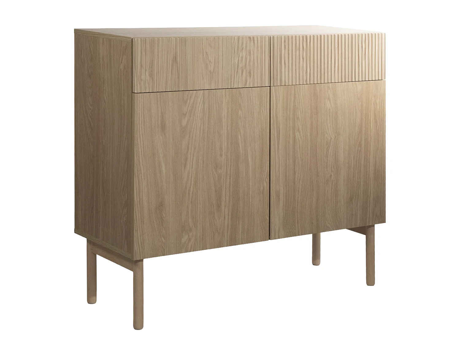 Commode à deux portes et deux tiroirs - 100 cm - couleur de bois chêne huilé - NOLIE