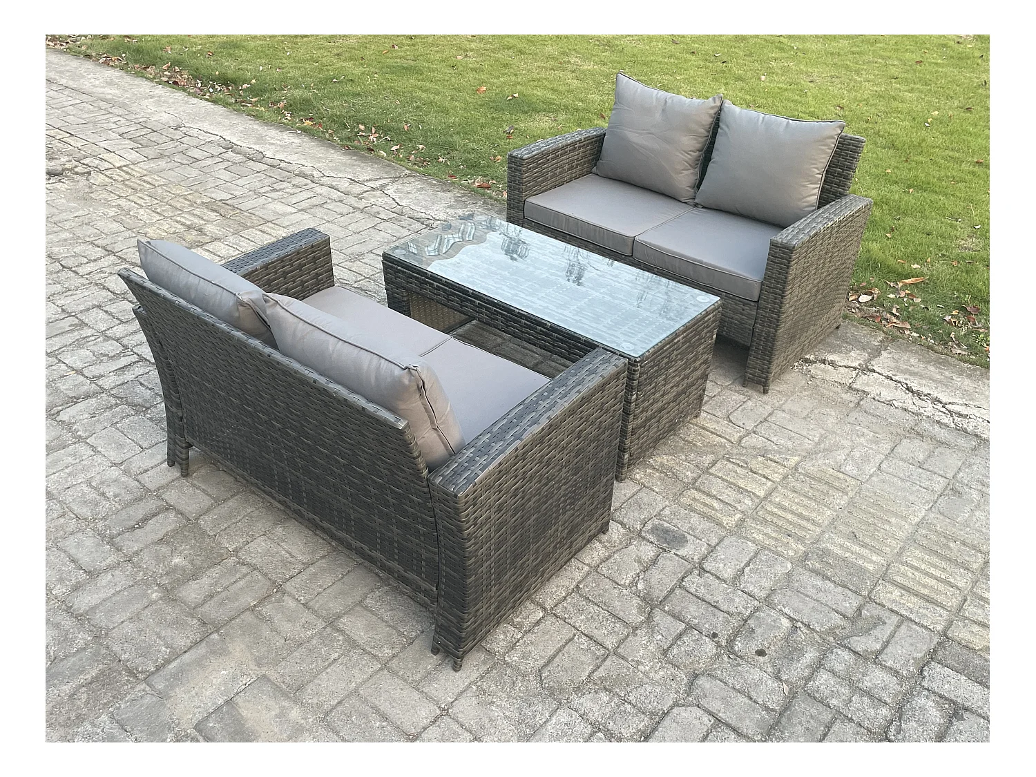 3 pièces Ensemble de meubles de jardin en rotin ave Canapé et table de jardin Gris foncé
