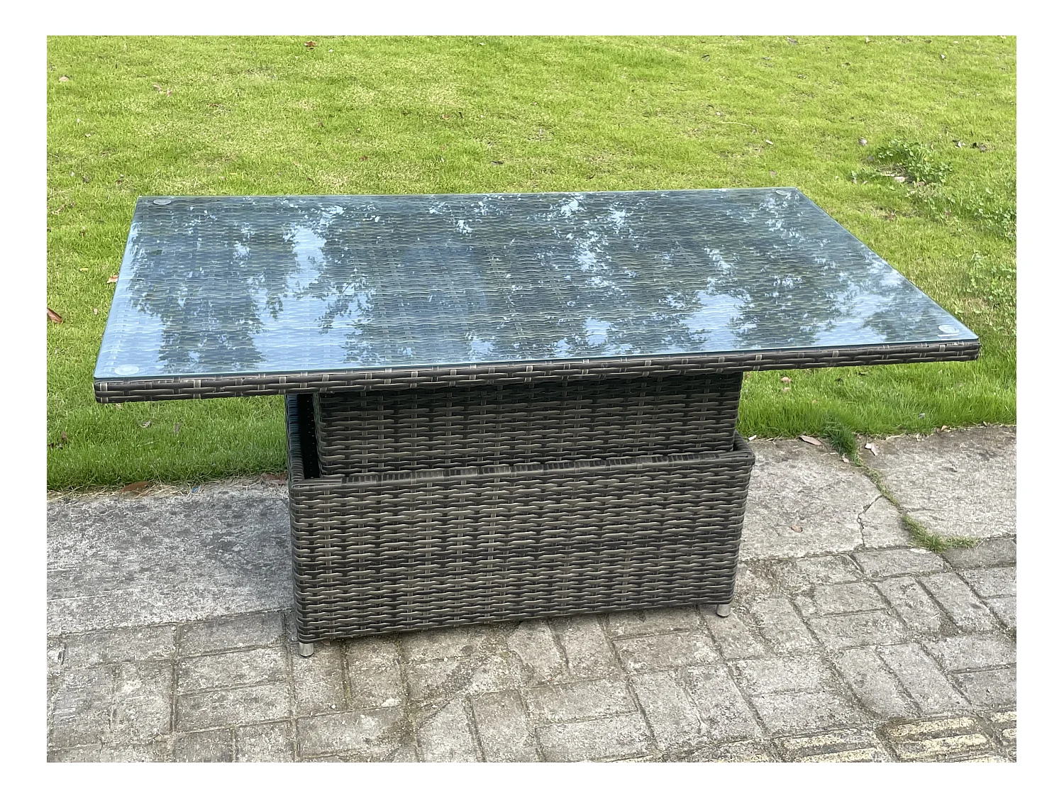 5pcs Ensemble de meubles de jardin en rotin ave Table à manger réglable en hauteur