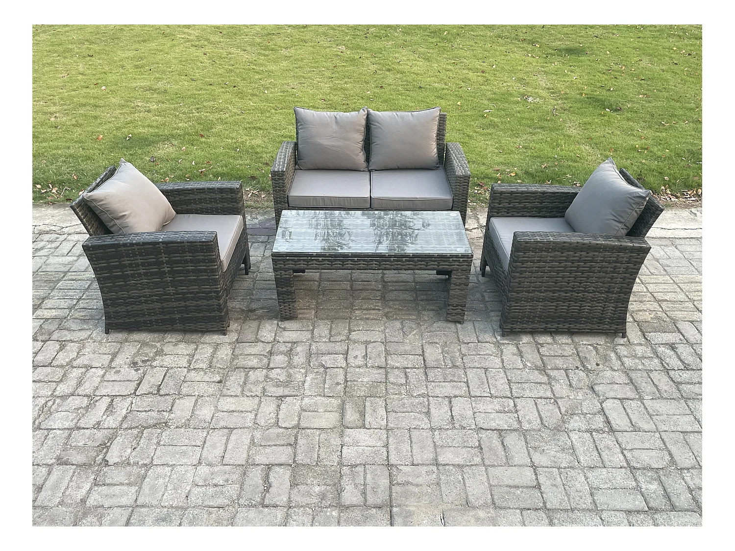 Polyrattan Gartenmöbel Set 4-Sitzer Garten Sofa Set mit Couchtisch Dunkelgrau Gemischt
