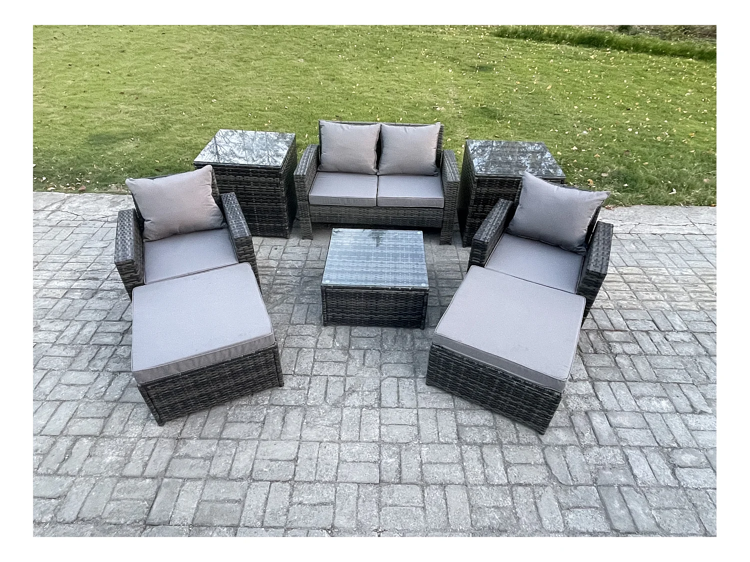 Ensemble de meubles de jardin en rotin 6 Places ave Table basse carrée Chaise Canapé 2 places