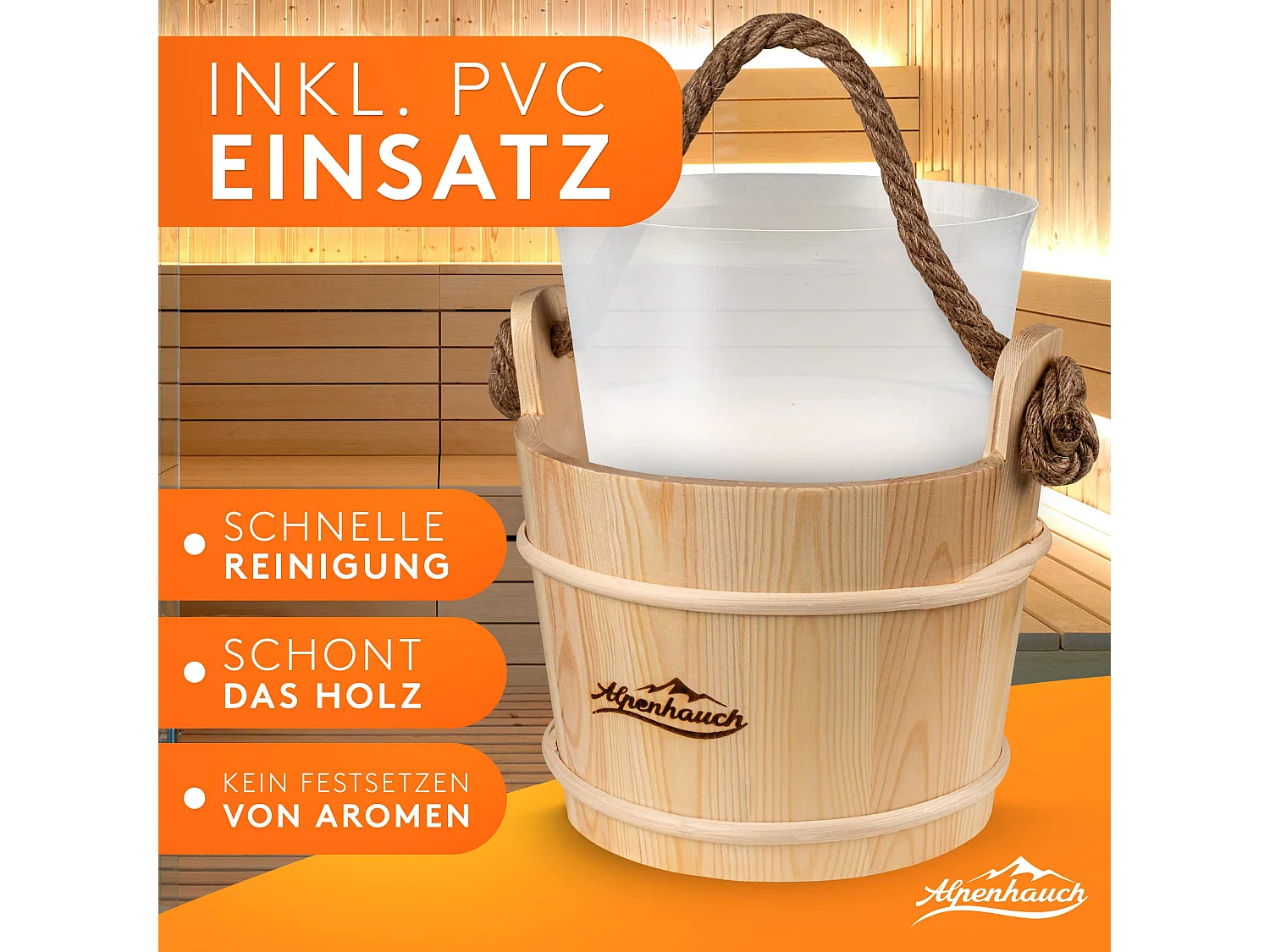 ALPENHAUCH Sauna Eimer mit Kelle [100% Naturholz]