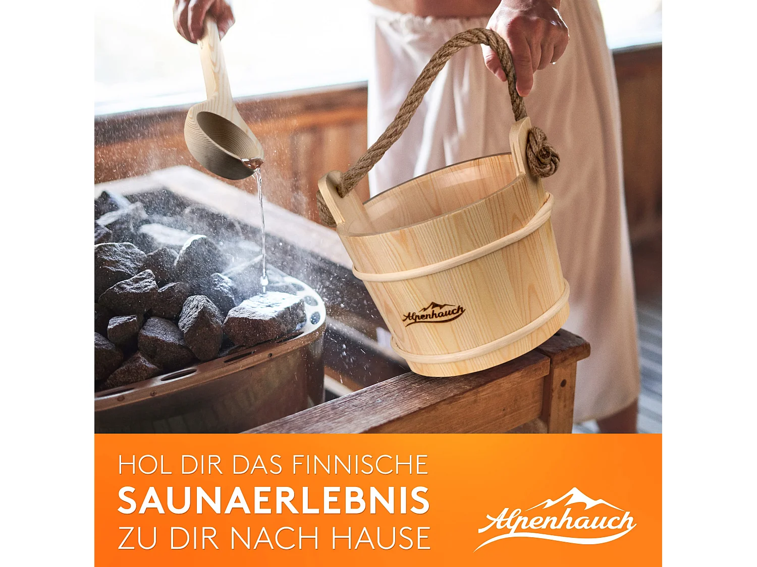 ALPENHAUCH Sauna Eimer mit Kelle [100% Naturholz]