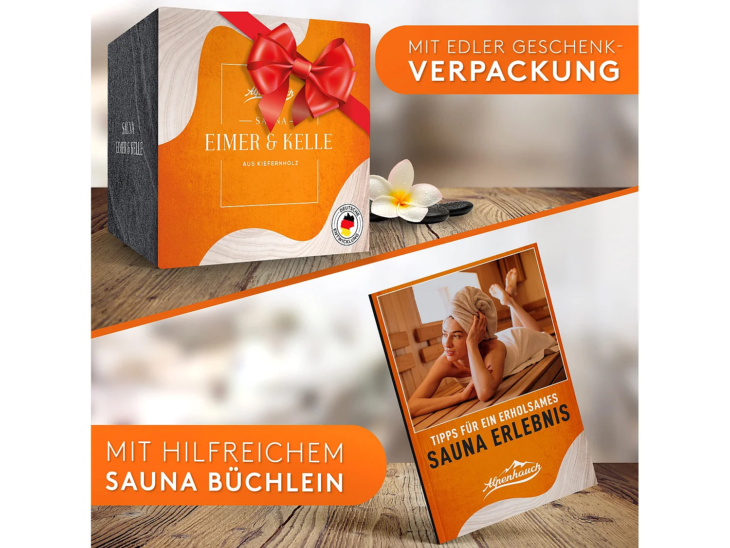 ALPENHAUCH Sauna Eimer mit Kelle [100% Naturholz]