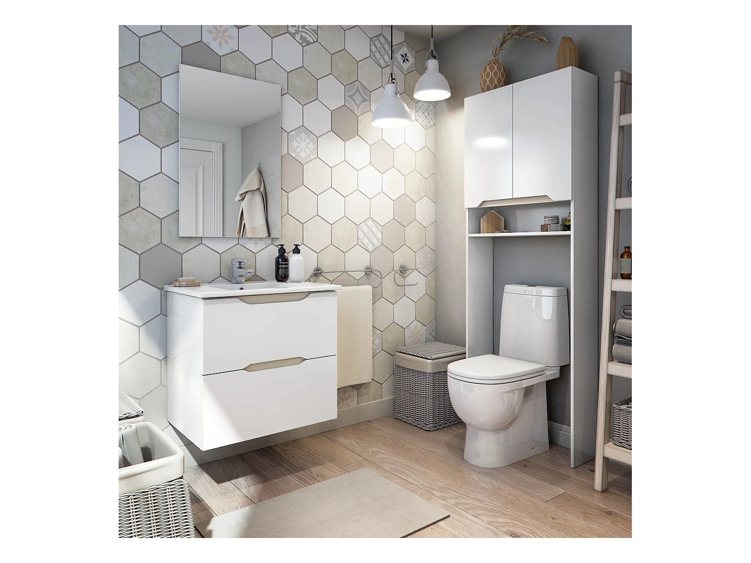 Ensemble de salle salle de bain coloris blanc et cambrian
