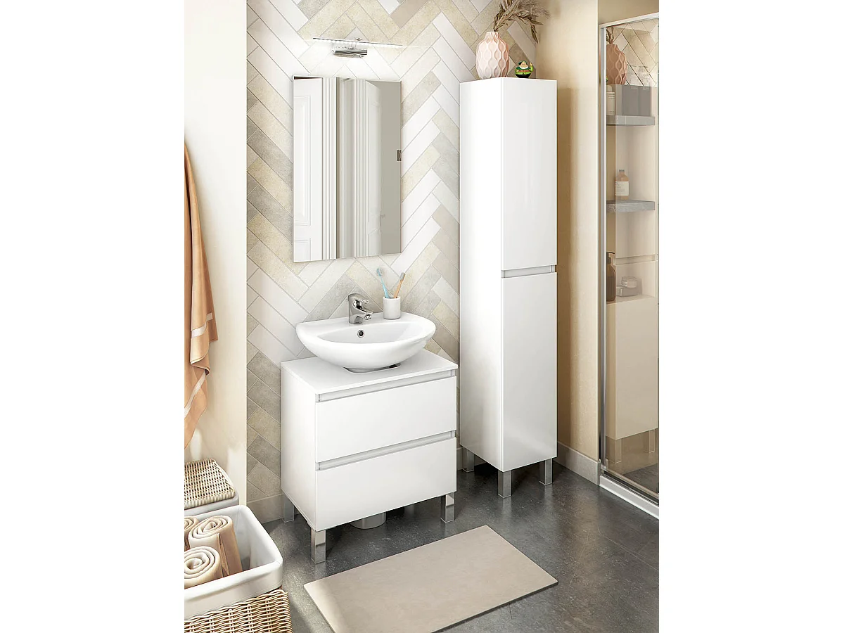 Colonne de salle de bain avec 2 portes sans poignée coloris blanc - Longueur 30 x Profondeur 35 x Hauteur 182 cm