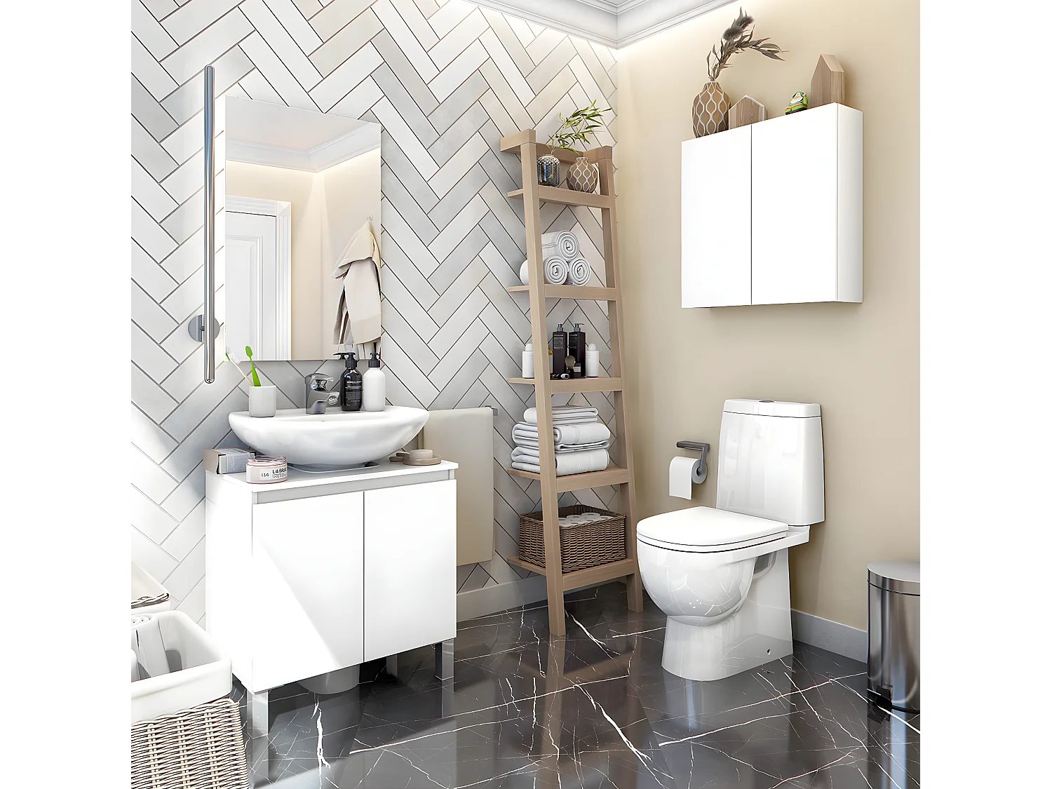 Armoire suspendue de salle de bain 60 cm avec 2 portes coloris blanc - Longueur 60 x Profondeur 16 x Hauteur 60 cm