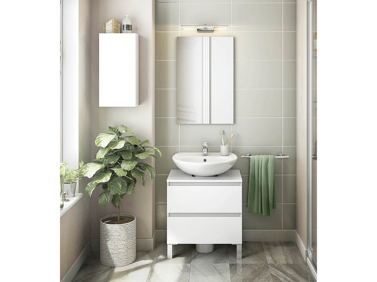 Armoire suspendue de salle de bain 30 cm avec 1 porte coloris blanc  - Longueur 30 x Profondeur 16 x Hauteur 60 cm