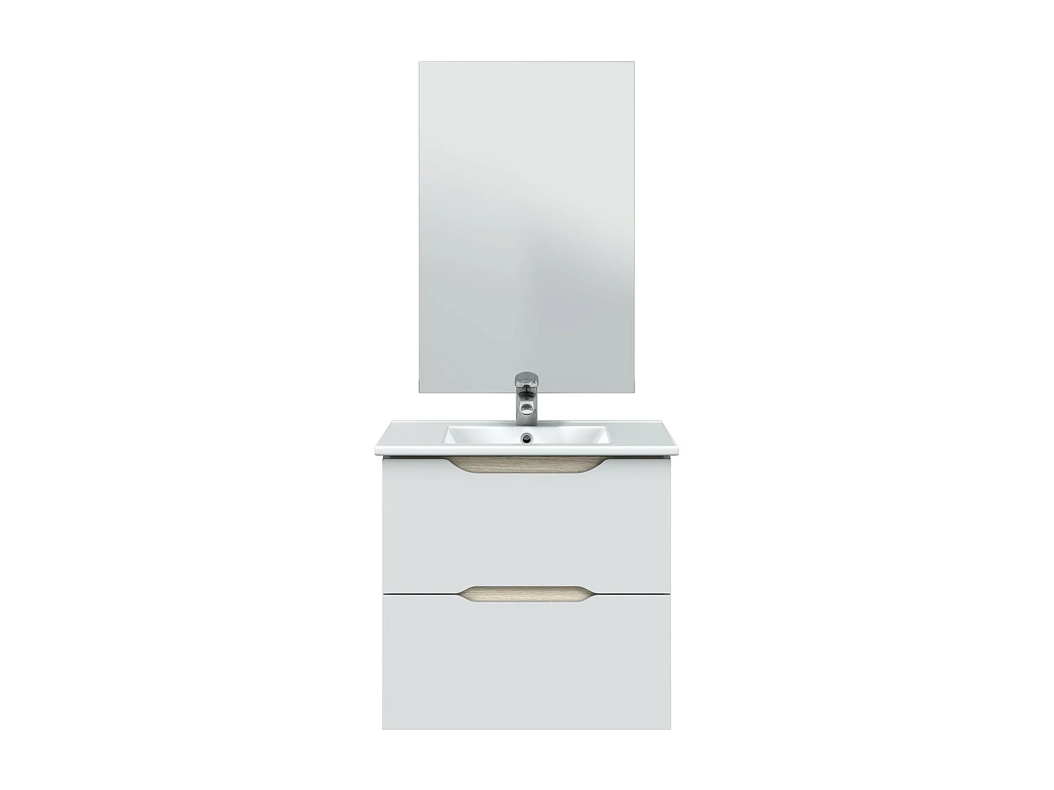 Meuble de salle de bain suspendu 60cm avec 2 tiroirs + miroir coloris blanc - Longueur 60  x Profondeur 45 x Hauteur 57 cm