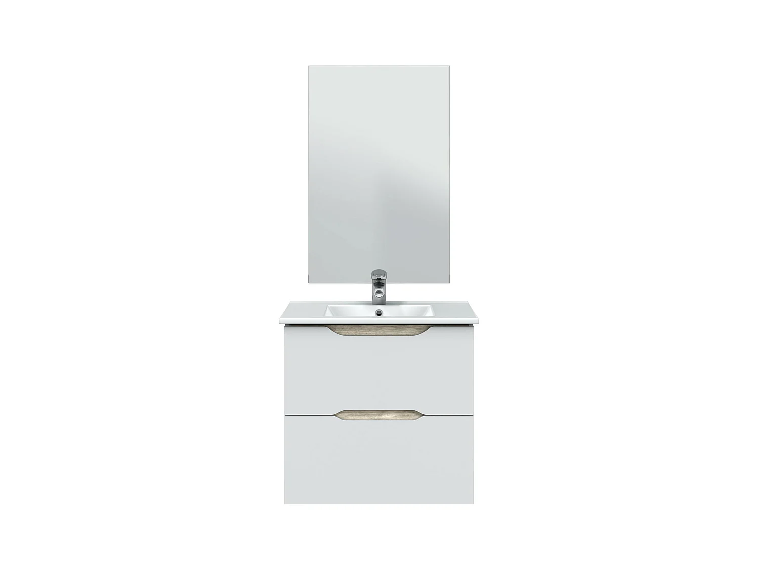 Meuble de salle de bain suspendu 60cm avec 2 tiroirs + miroir coloris blanc - Longueur 60  x Profondeur 45 x Hauteur 57 cm